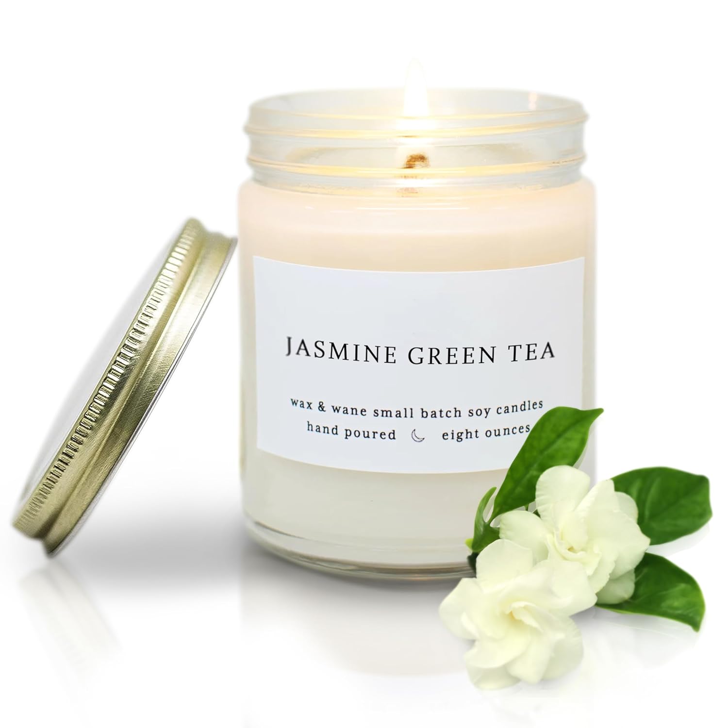 Wax & Wane Jasmine Green Tea Modern 8oz Handmade Candle For Men and Women – Long Burning 40+ Hours Candles For Home, Bedroom, and Bathroom – 100%
