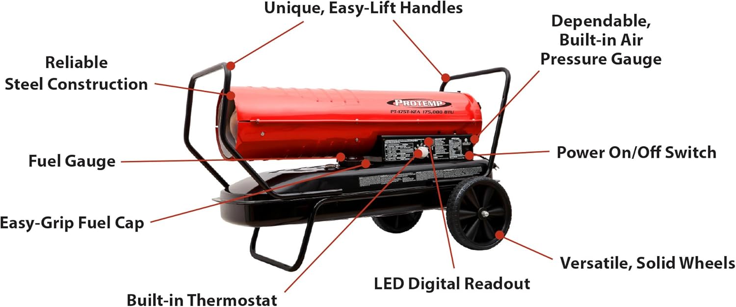 Protemp 220,000 Btu KerosenoDiesel Calentador de aire forzado con termostato (Pt-220T-Sdr)