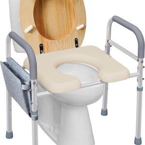 Asiento de inodoro elevado con brazos y cojín suave en forma de U, 400 libras, 25.4 pulgadas de ancho, altura ajustable, asiento elevado, asiento Asiento de inodoro elevado con brazos y cojín suave en forma de U, 400 libras, 25.4 pulgadas de ancho, altura ajustable, asiento elevado, asiento