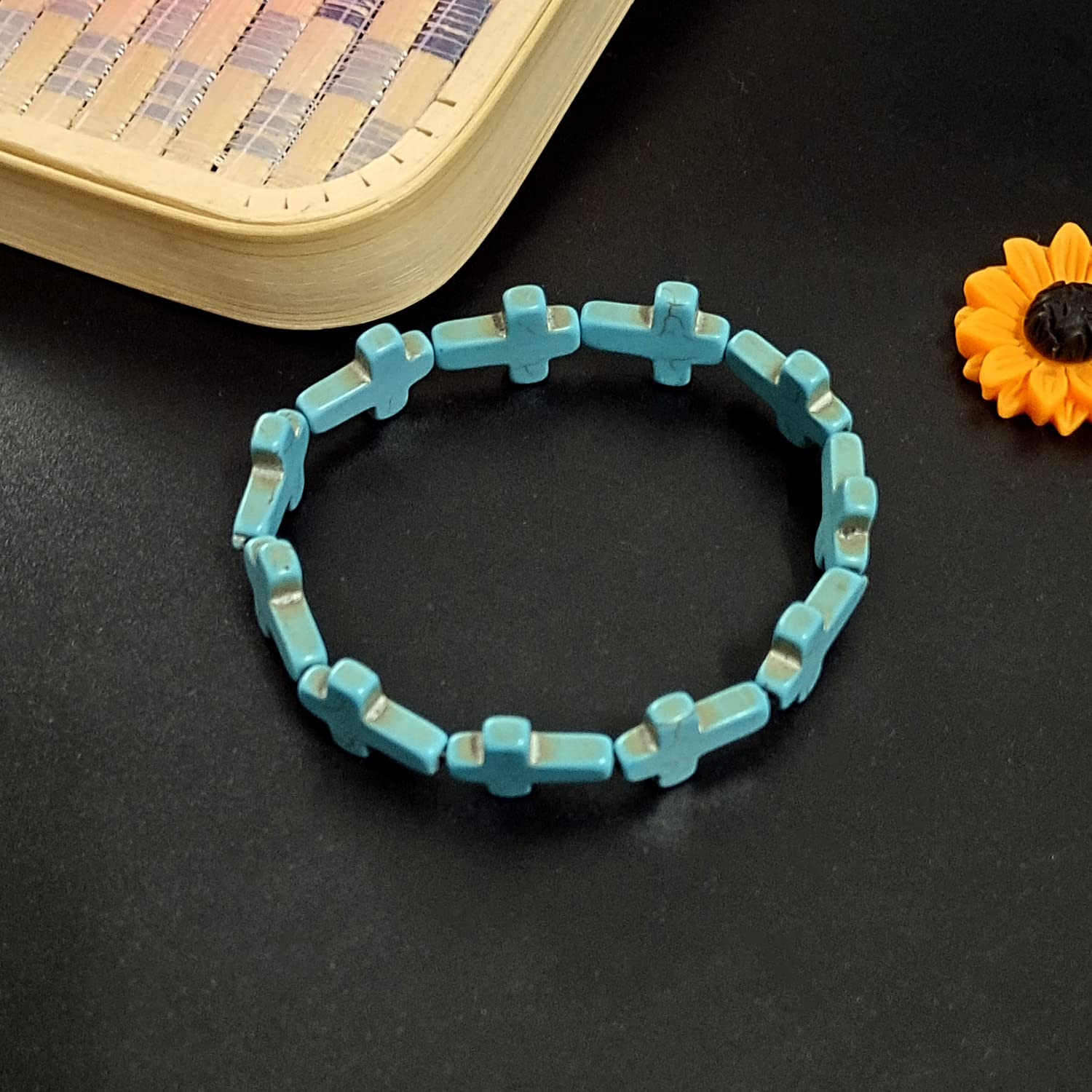 Turquoise Bracelets For Women Balance Energy Gem Bracelet, Unisex Bracelet, Blue Yoga Bracelet Chakra Bracelet For Women Girls Gift (cross)
