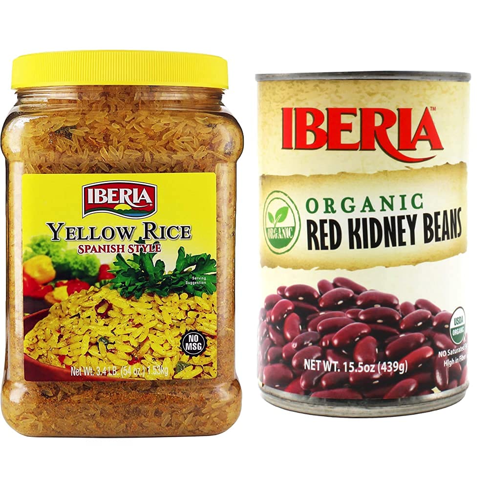 Iberia Yellow Rice – Frijoles rojos orgánicos de 3.4 libras y Iberia de 15.5 onzas (paquete de 24)
