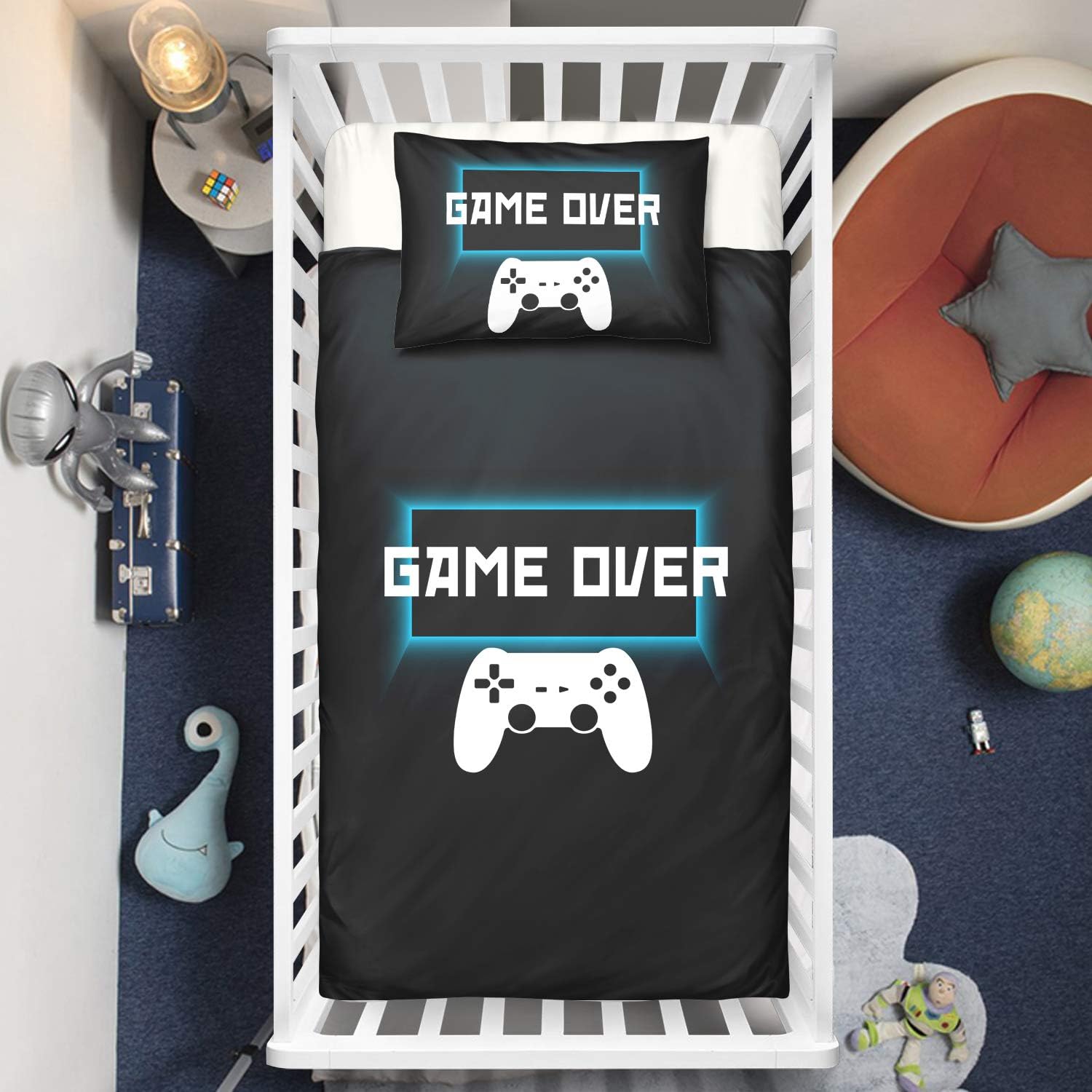 Suncloris Juego de funda de edredón 3D negro Gamepad de lujo chic moderno juego de control de videojuegos juego funda de edredón con funda de