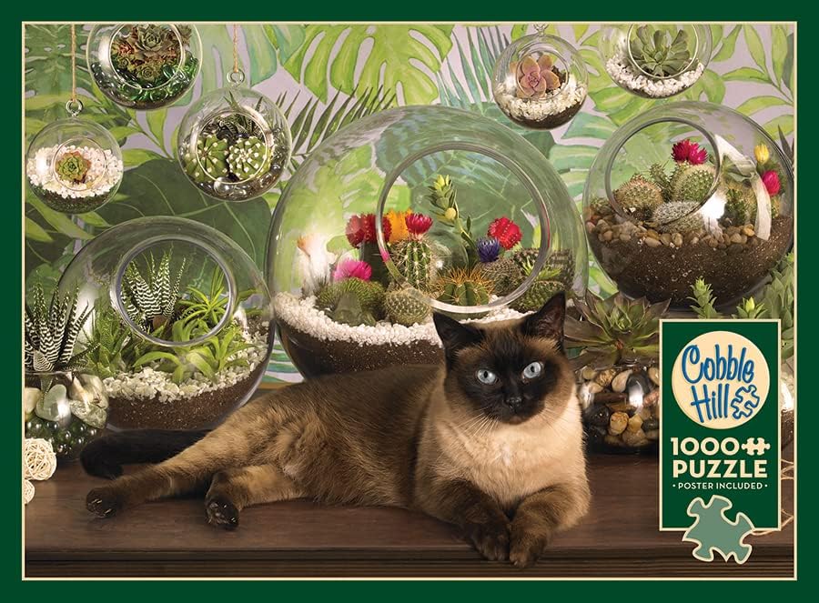 Cobble Hill – Rompecabezas de 1000 piezas, gato terrario, póster de muestra incluido