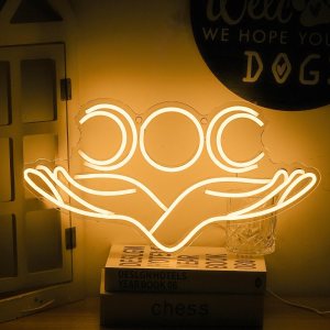 alkkign Letrero de neón de mano a luna, letrero de neón regulable y cálido para decoración de pared, 16.5 x 8.6 pulgadas, con USBinterruptor de alkkign Letrero de neón de mano a luna, letrero de neón regulable y cálido para decoración de pared, 16.5 x 8.6 pulgadas, con USBinterruptor de