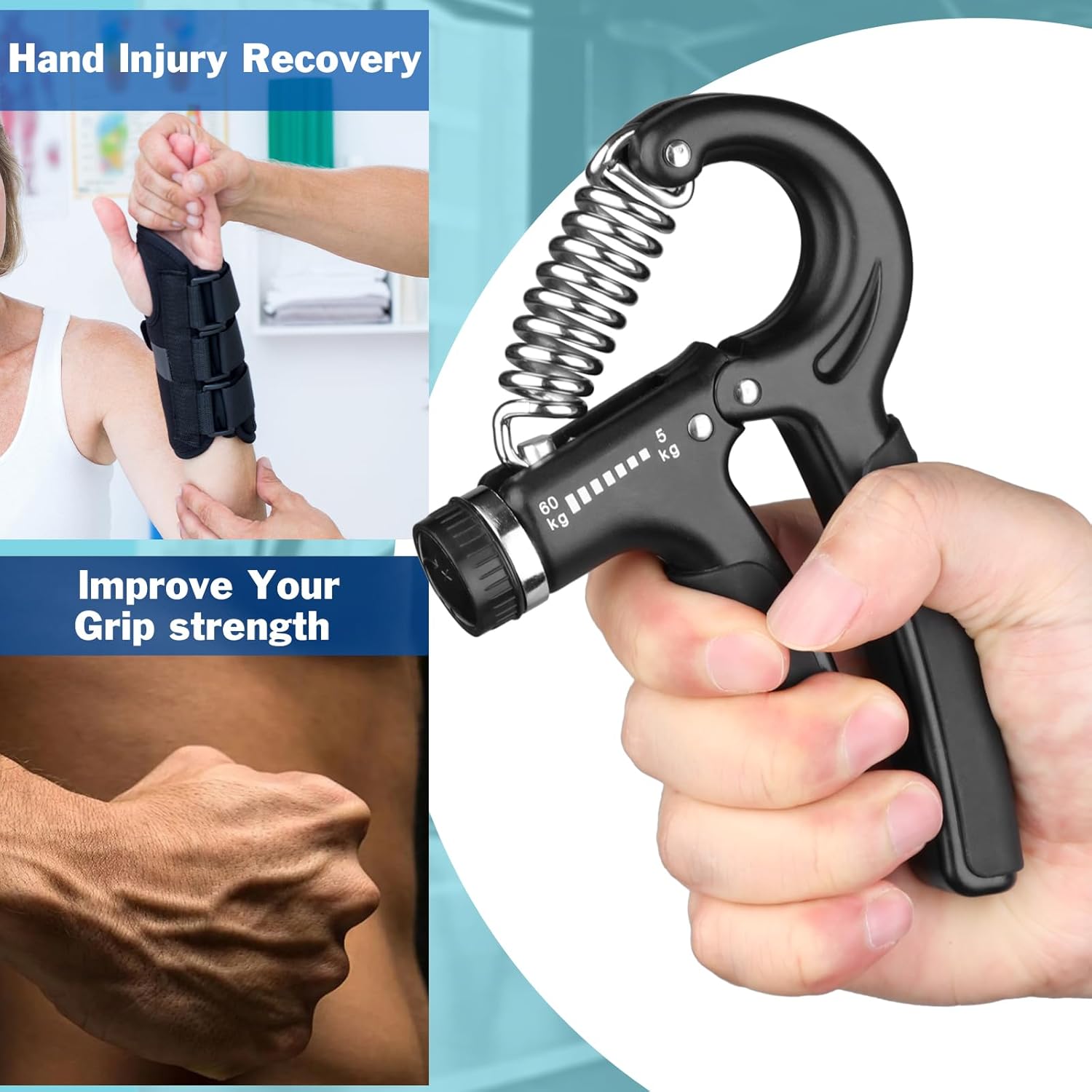 Entrenador de fuerza de agarre, fortalecedor de agarre de mano con resistencia ajustable de 11-132 libras (11.0-132.3 lbs), fortalecedor de