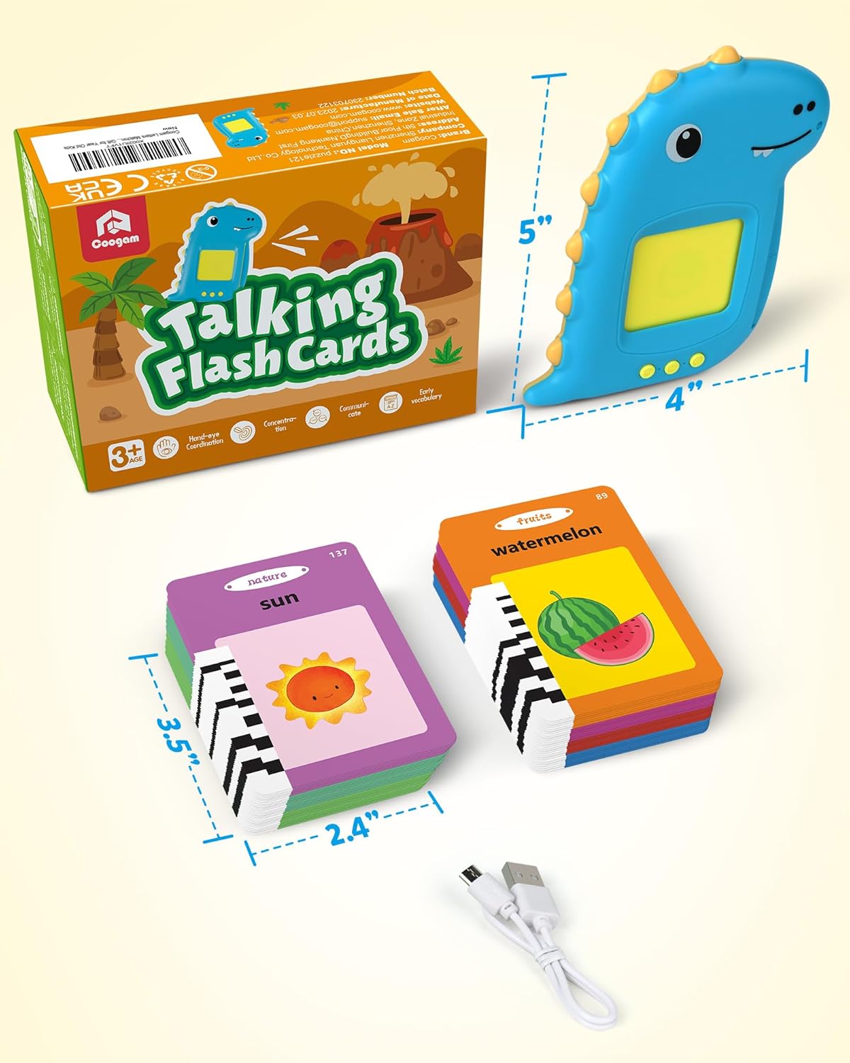 Coogam Tarjetas didácticas de aprendizaje para niños pequeños, 224 palabras visuales, juguetes de terapia del habla para autismo, tarjetas