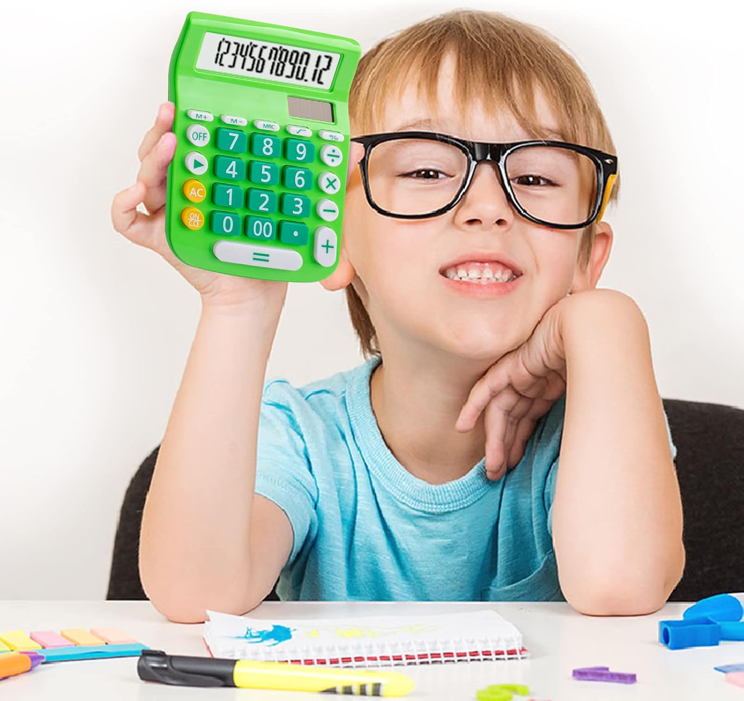 Calculadoras de escritorio, botón grande de pantalla grande, energía solar y de batería dual, 12 dígitos pequeña calculadora funcional básica