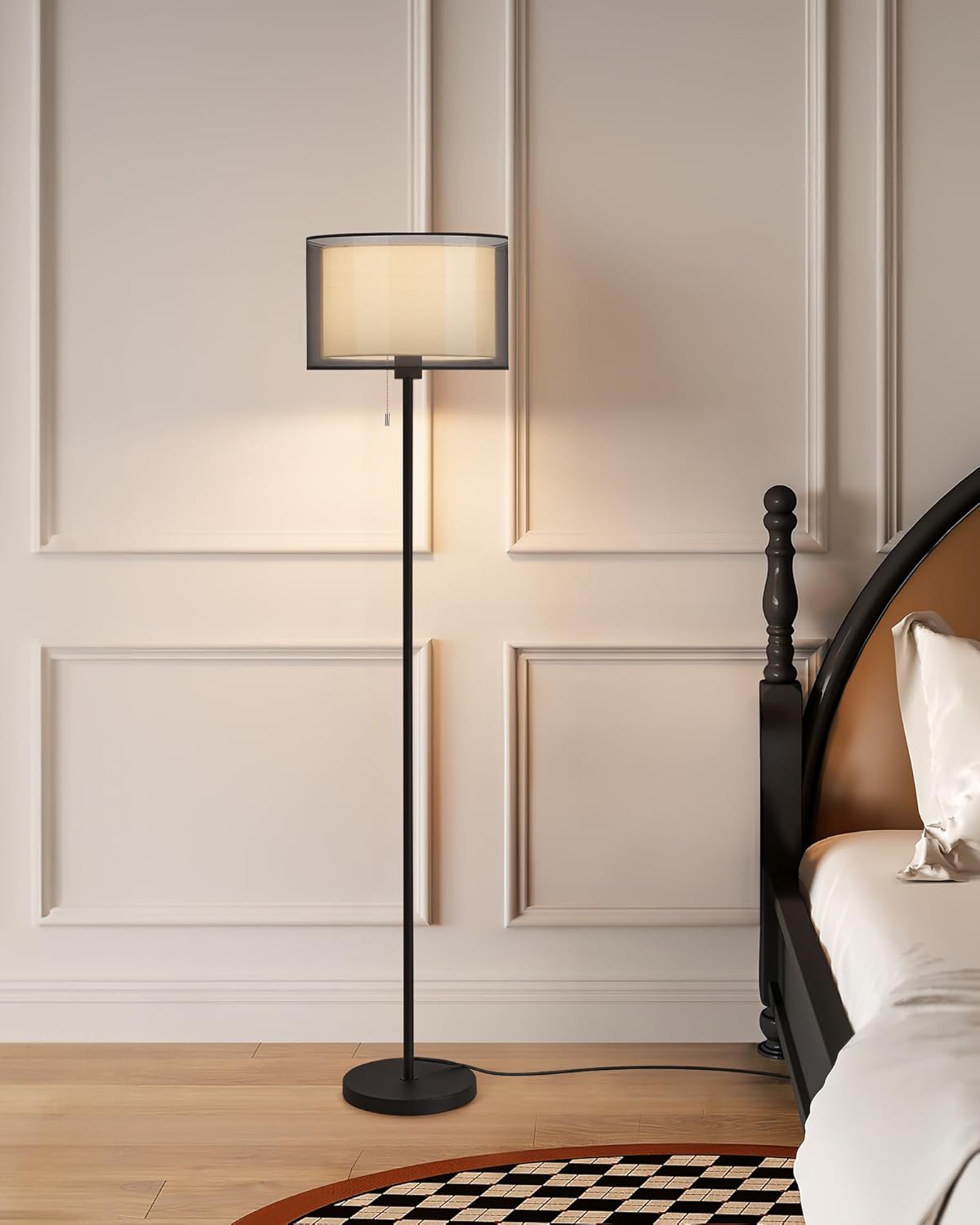 KDG Lámpara de pie moderna para sala de estar, lámpara de pie alta iluminación de esquina, pantalla de tela, bombilla LED, luz de poste brillante,