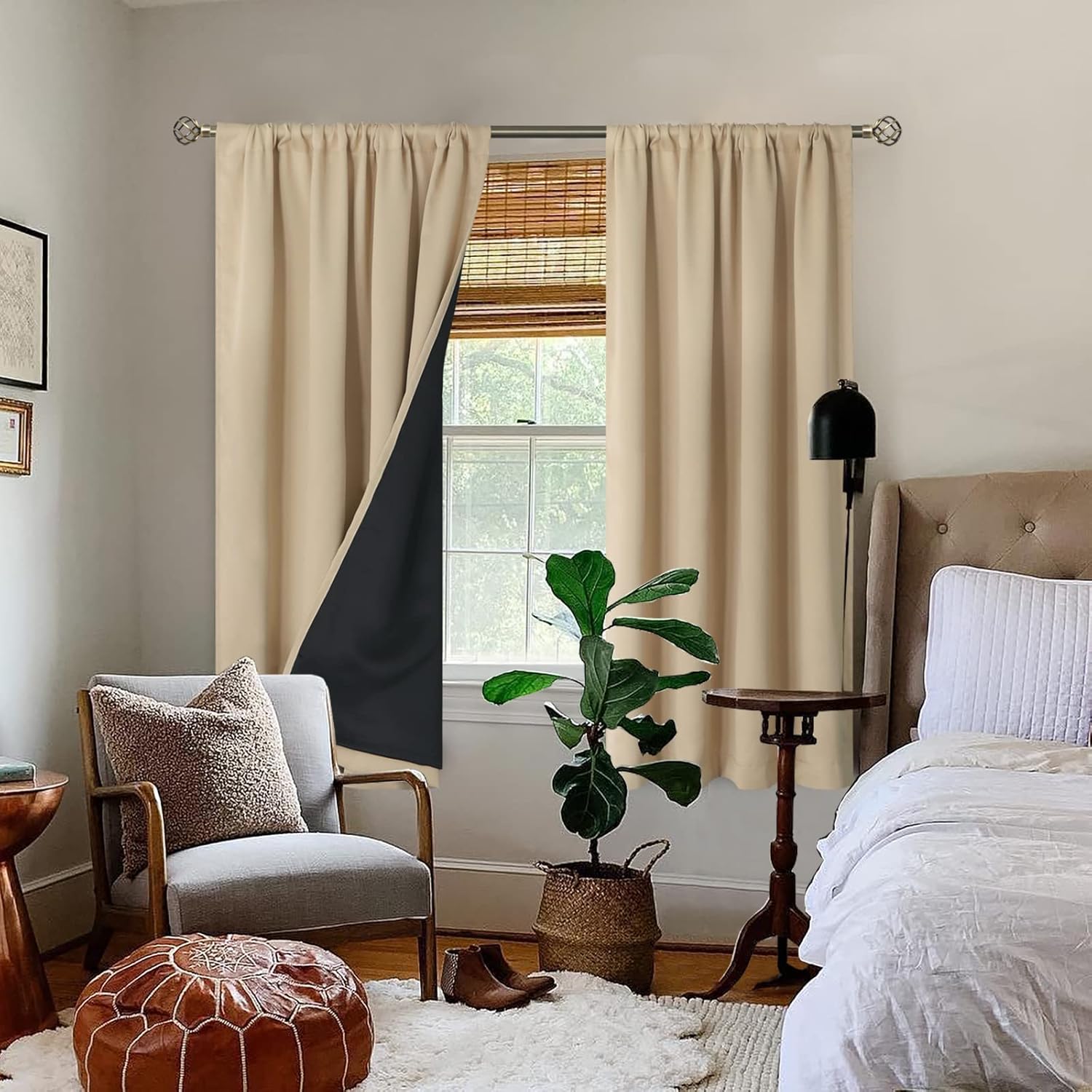 BGment – 2cortinas 100% opacas, con aislamiento térmico, forro negro, de doble capa, oscurecedoras, reductoras de ruido y con bolsillo para