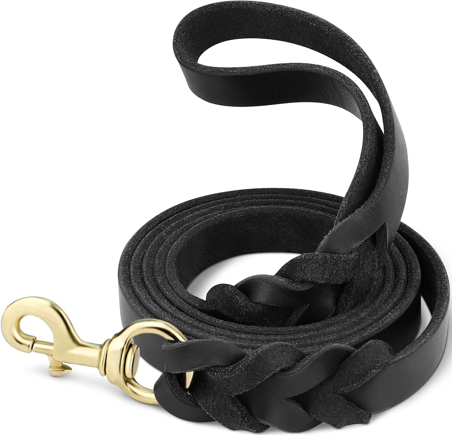 Joytale Correa de perro de cuero de vaca genuina de 4 pies por 34 pulgadas, color negro