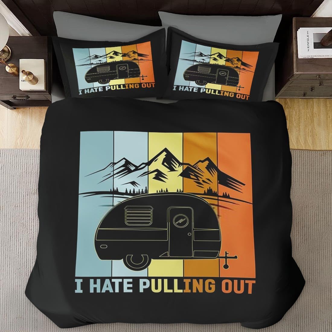 Juego de funda de edredón tamaño King, divertido juego de ropa de cama retro para acampar con cierre de cremallera para niños y adultos, funda de