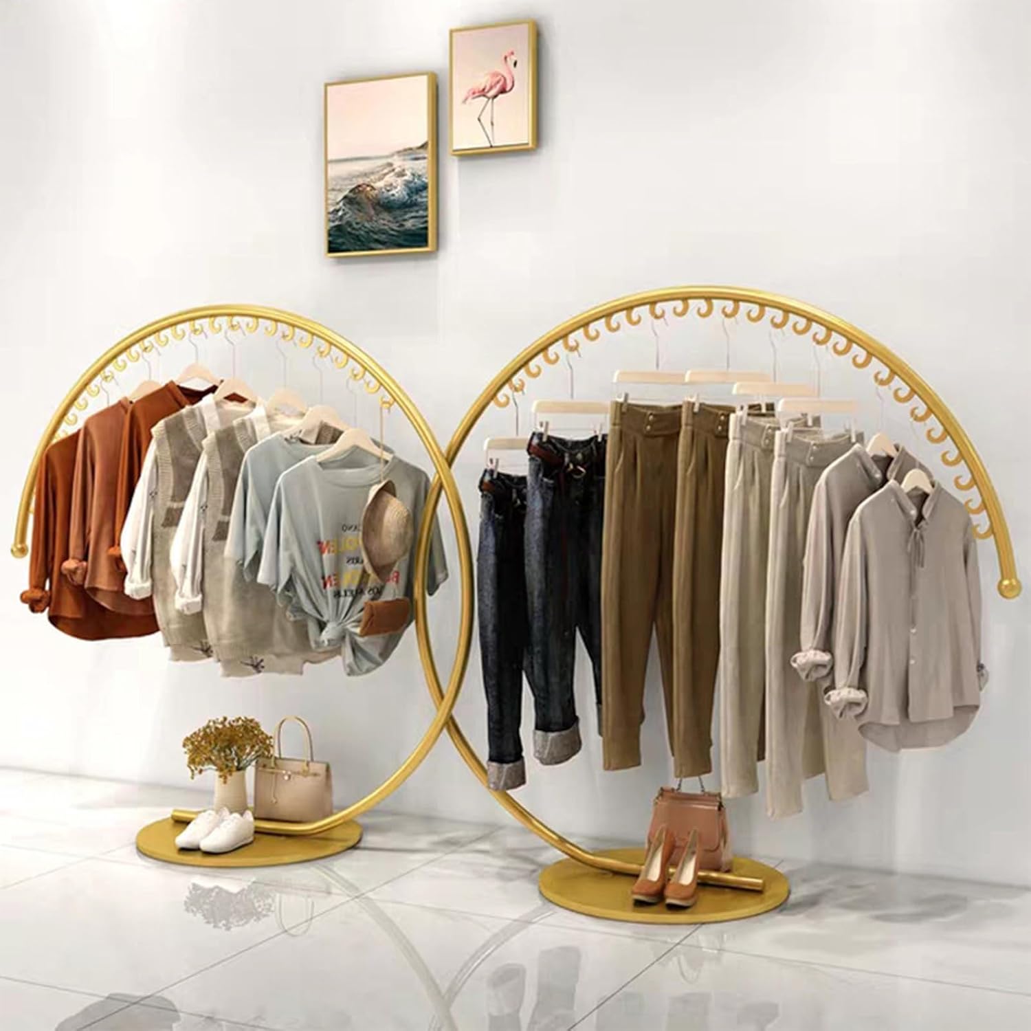 Perchero de ropa industrial de alta resistencia independiente, estante de exhibición de ropa comercial portátil, barra de ropa multiusos para