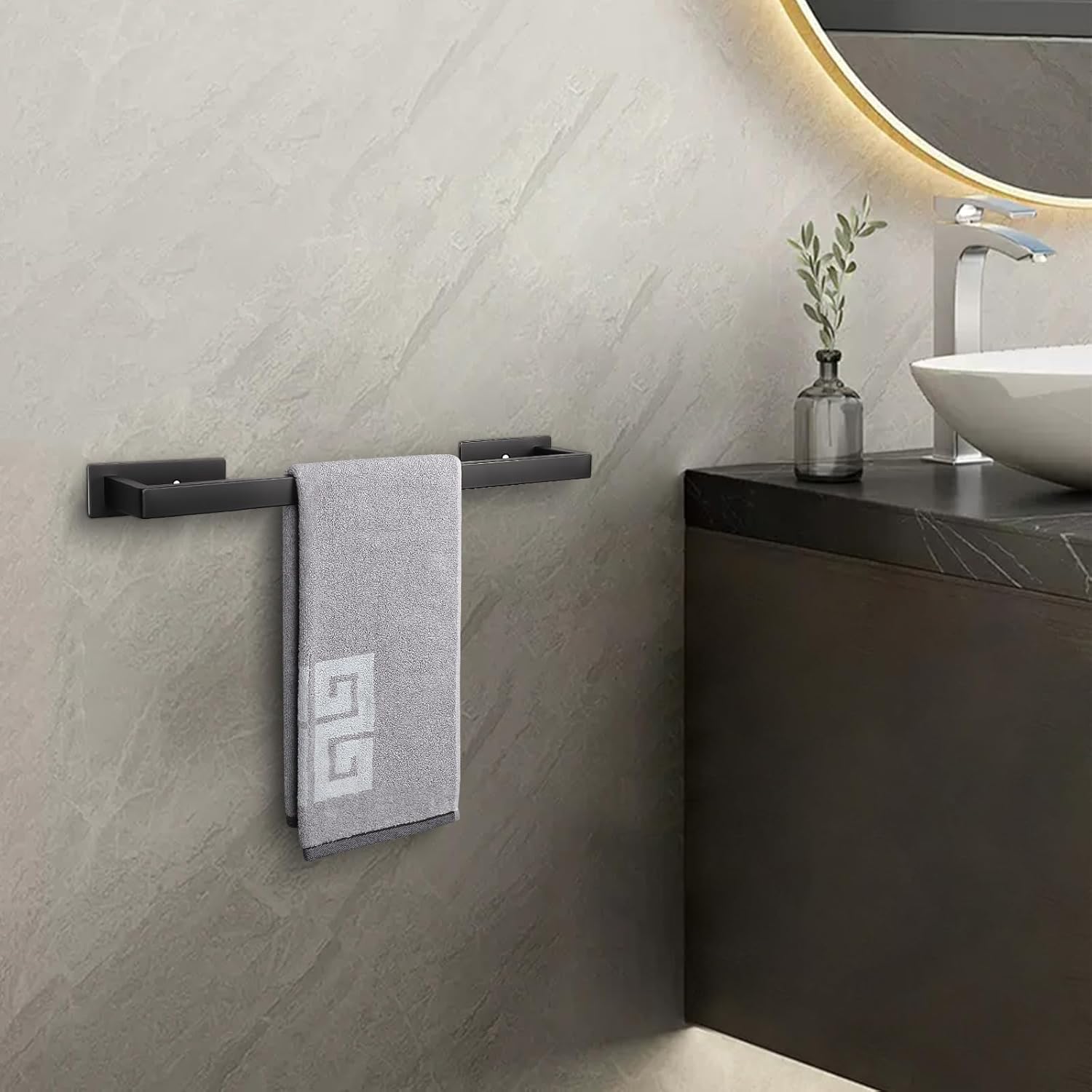 NearMoon Toallero de baño autoadhesivo cuadrado de acero inoxidable, estante de pared para colgar en el colgador adhesivo, estilo contemporáneo, sin