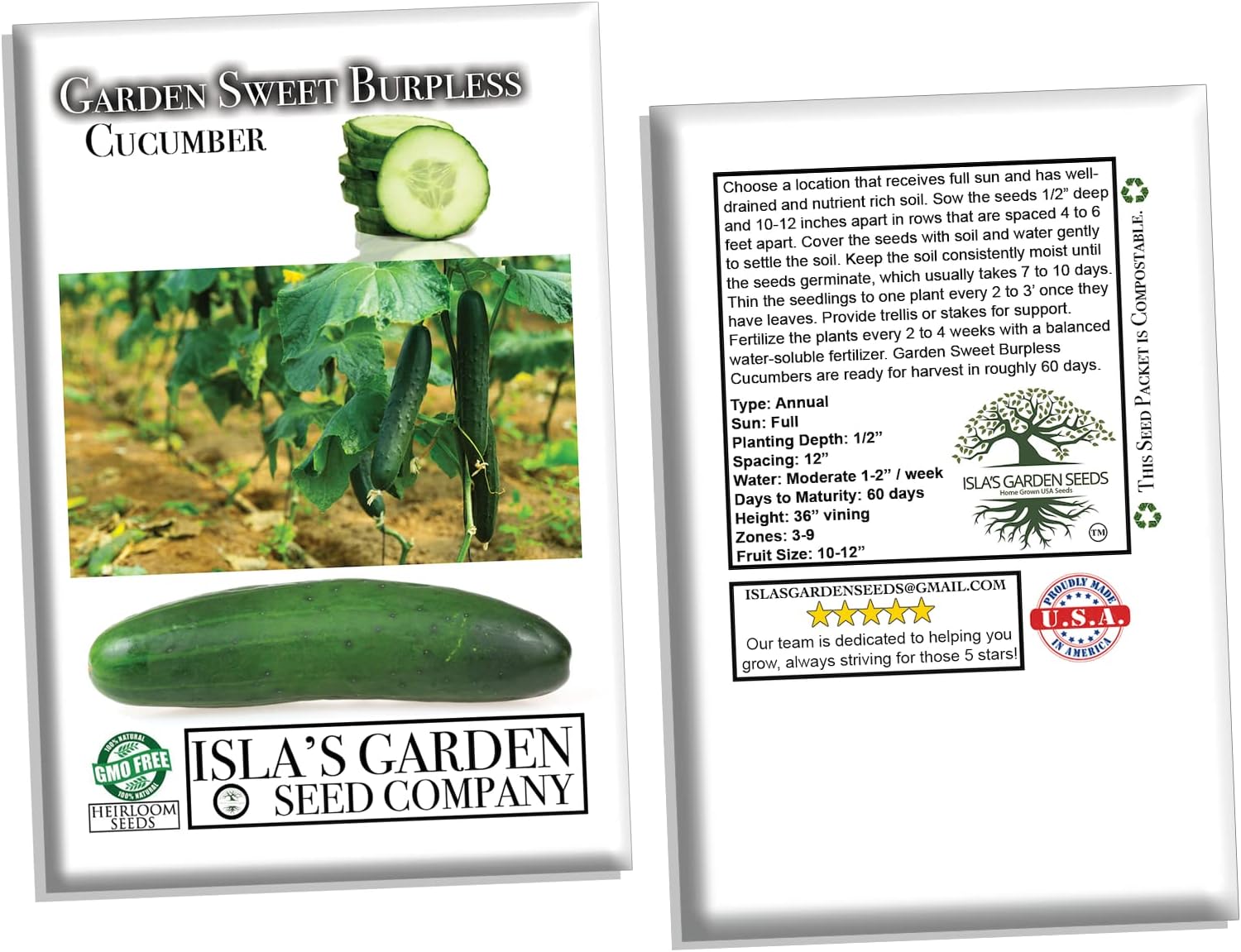 Garden Sweet – Semillas de pepino sin eructos para plantar, más de 50 semillas de reliquia por paquete, semillas de jardín de Isla (semillas de