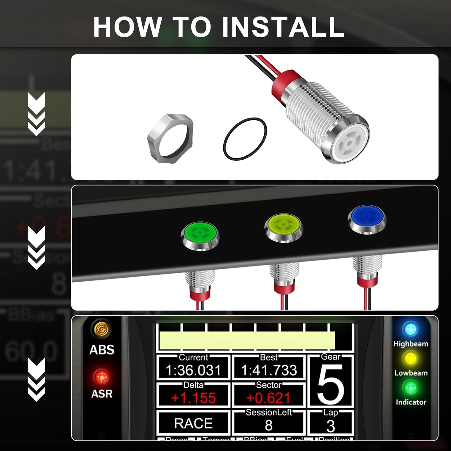 10 luces indicadoras LED de metal impermeable de 0.394 pulgadas, ACDC 12-24V 25 pulgadas, orificio de montaje, luz de señal piloto precableada para