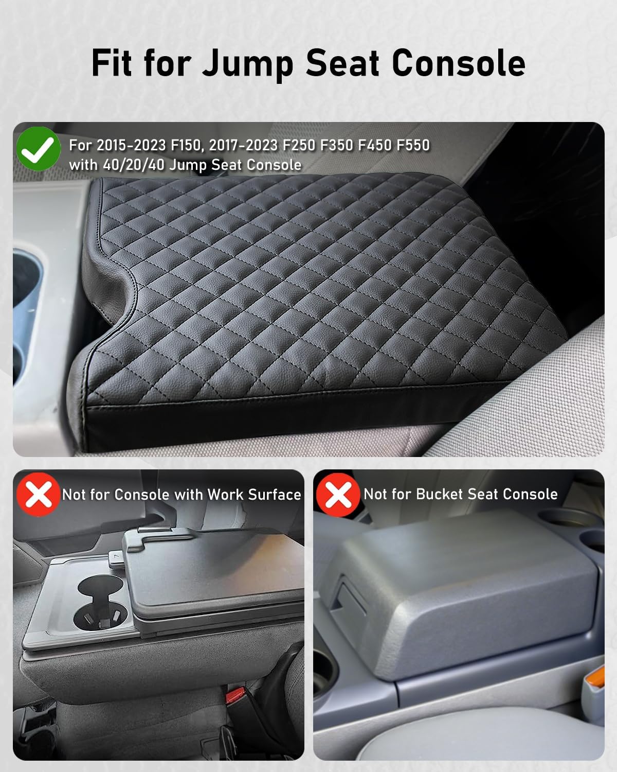 BELINOUS Funda de consola central compatible con Ford F150 2015-2023, F250 F350 F450 F550 2015-2023 con asiento de salto 402040, protector de cojín