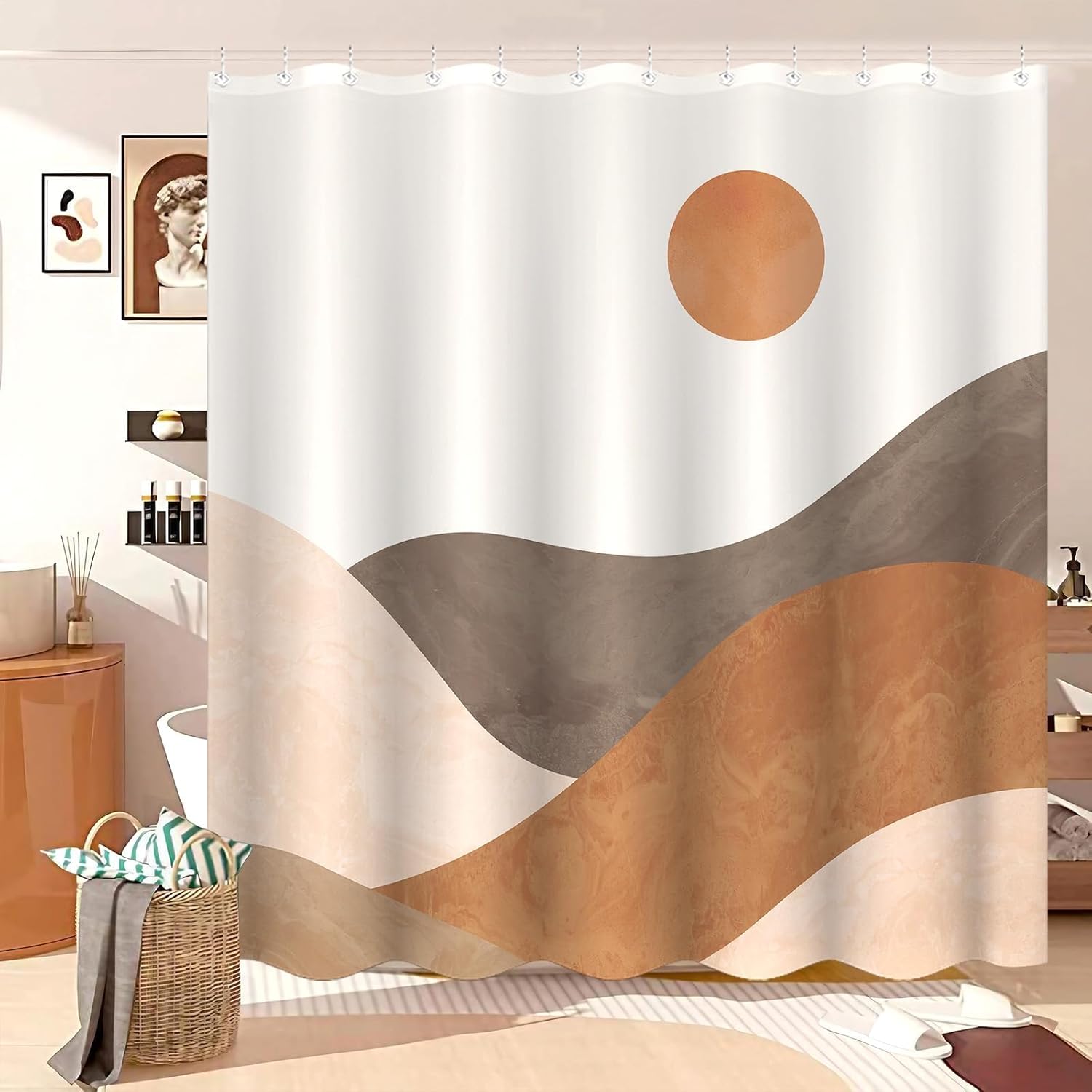 Lifezilla Juego de cortina de ducha bohemia de tela impermeable con 12 ganchos (72.00 x 72.00 pulgadas, naranja)