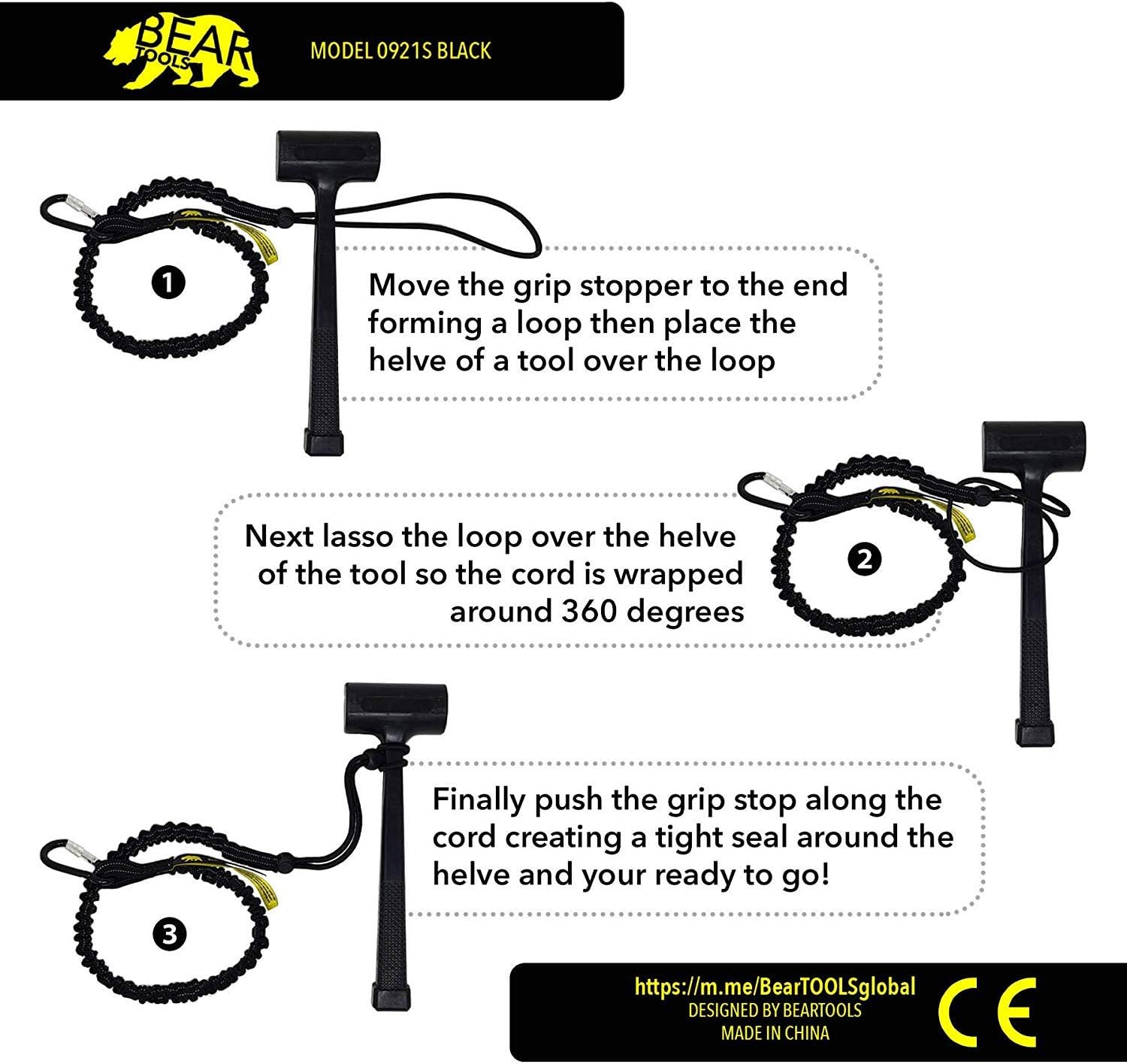 BearTOOLS – Cordón para herramientas con mosquetón único y extremo de bucle ajustable, longitud estándar, límite de peso máximo de 17.6 lbs17.6