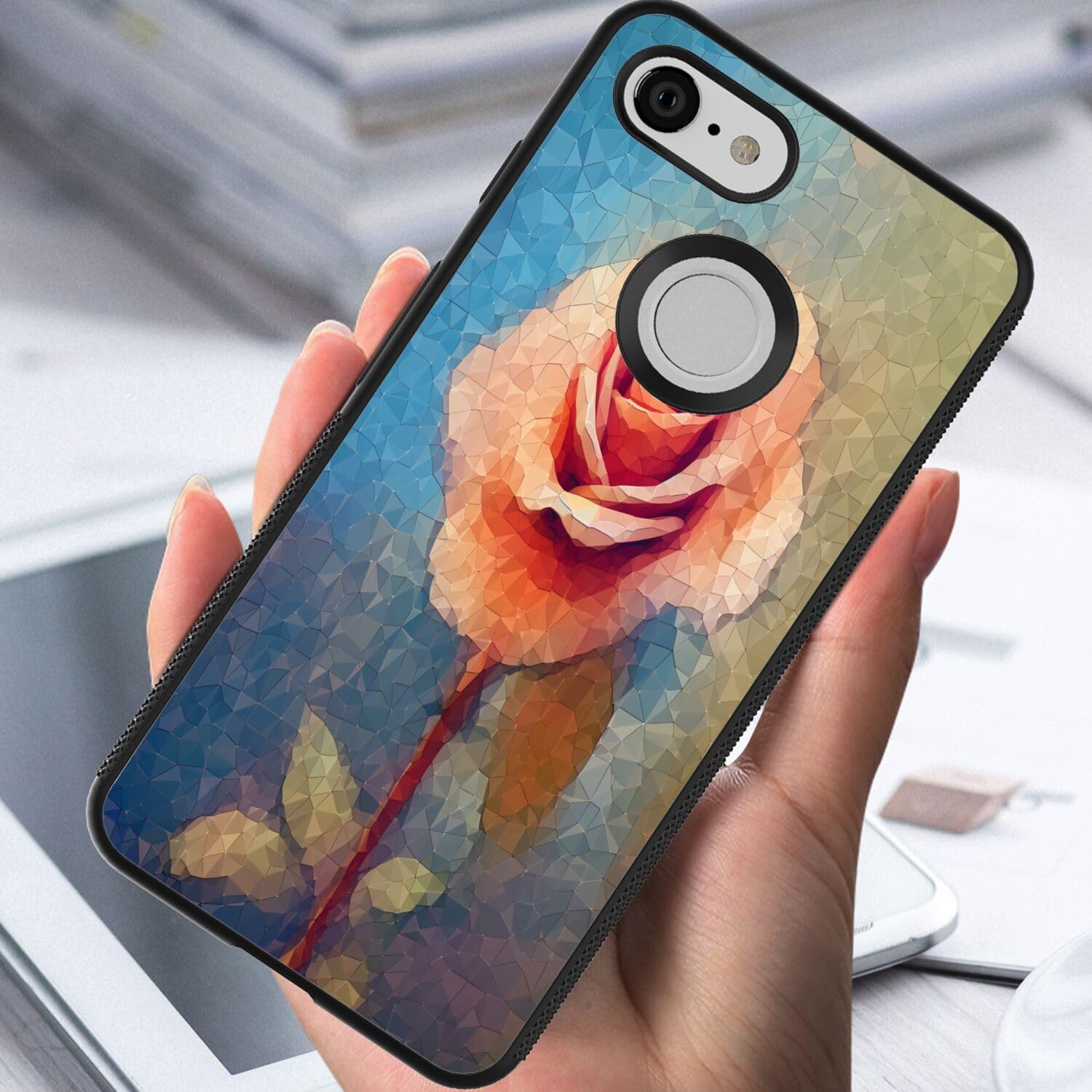 DAFEI Phone Case Compatible with Google Pixel 3a Rose Flower-aa1207 Black Frame Shockproof and Slim Rubber TPU Material with Uniqe Design