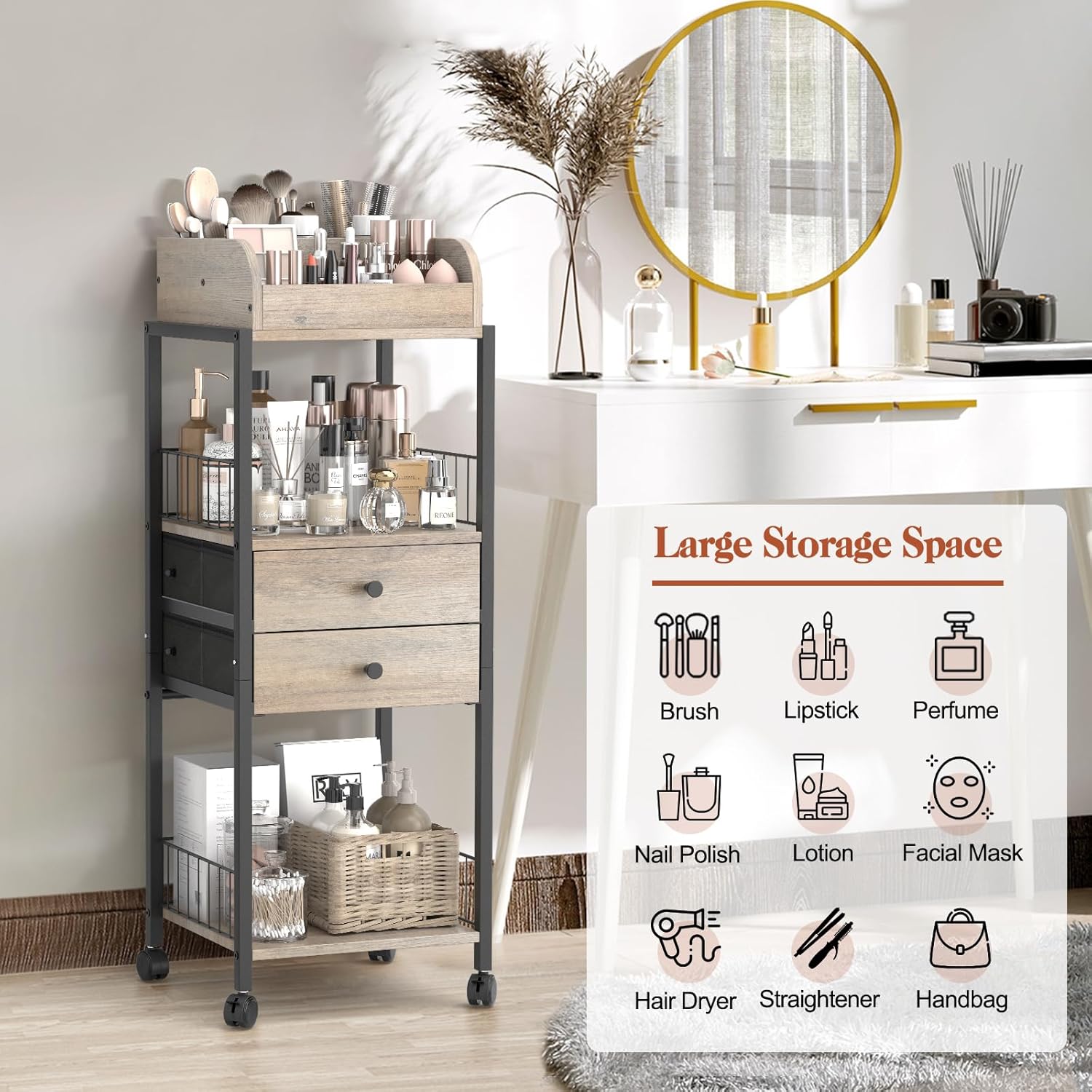 Organizador de maquillaje, organizadores de cuidado de la piel de piso, organizadores de maquillaje y almacenamiento con cajones, organizador de