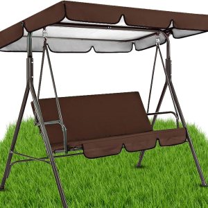 Juego de toldo con funda de cojín de asiento  Funda de cojín para columpio, tela impermeable de 3 asientos, funda de cojín para hamaca de columpio Juego de toldo con funda de cojín de asiento  Funda de cojín para columpio, tela impermeable de 3 asientos, funda de cojín para hamaca de columpio