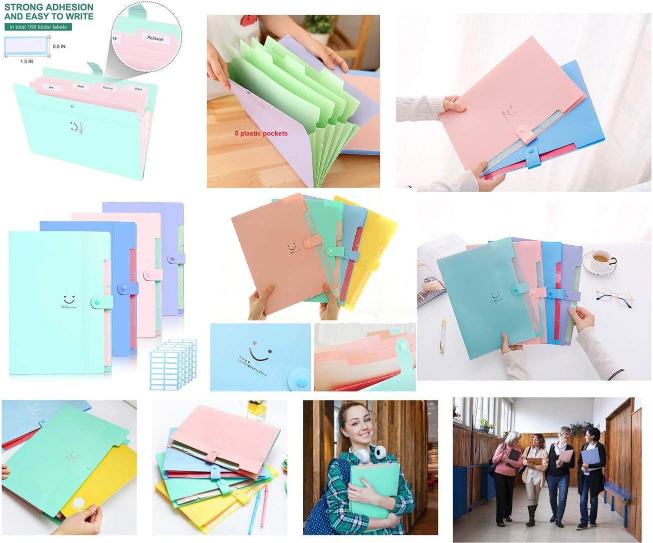 1 unidad multiusos de plástico de varios pisos A4 de papel expandible para carpetas de archivos, organizador de documentos de acordeón y 168
