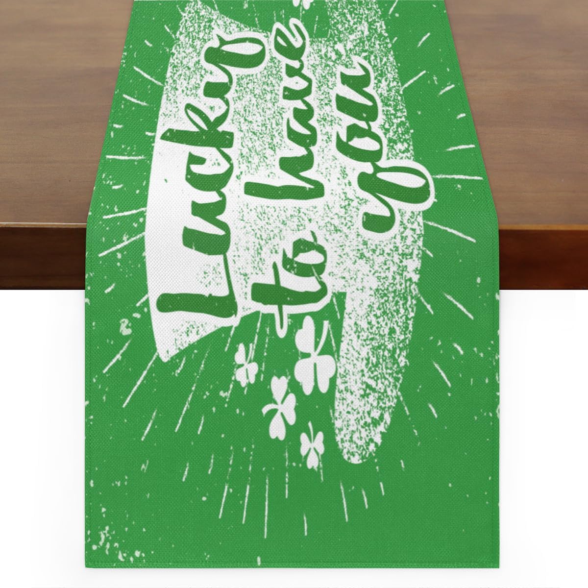 Camino de mesa del día de San Patricio, mantel de lino rústico para cocina de granja, cena, eventos, fiesta, decoración de mesa de vacaciones, 13 x