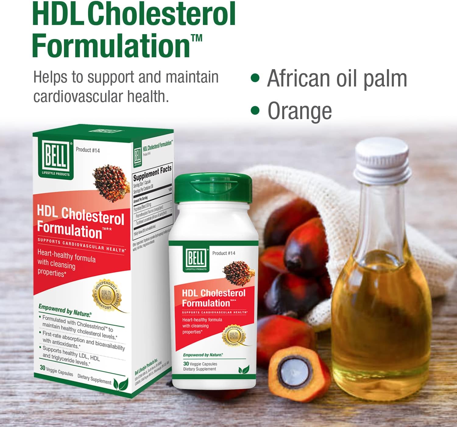 Bell HDL Cholesterol Formulation, Suplemento para la salud del colesterol – Mezcla patentada, para mujeres y hombres  30 cápsulas