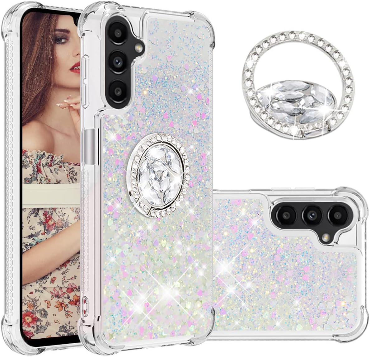 CCSmall Funda transparente brillante con purpurina para Samsung Galaxy A14 5G para mujeres y niñas, funda de arena movediza líquida fluida con