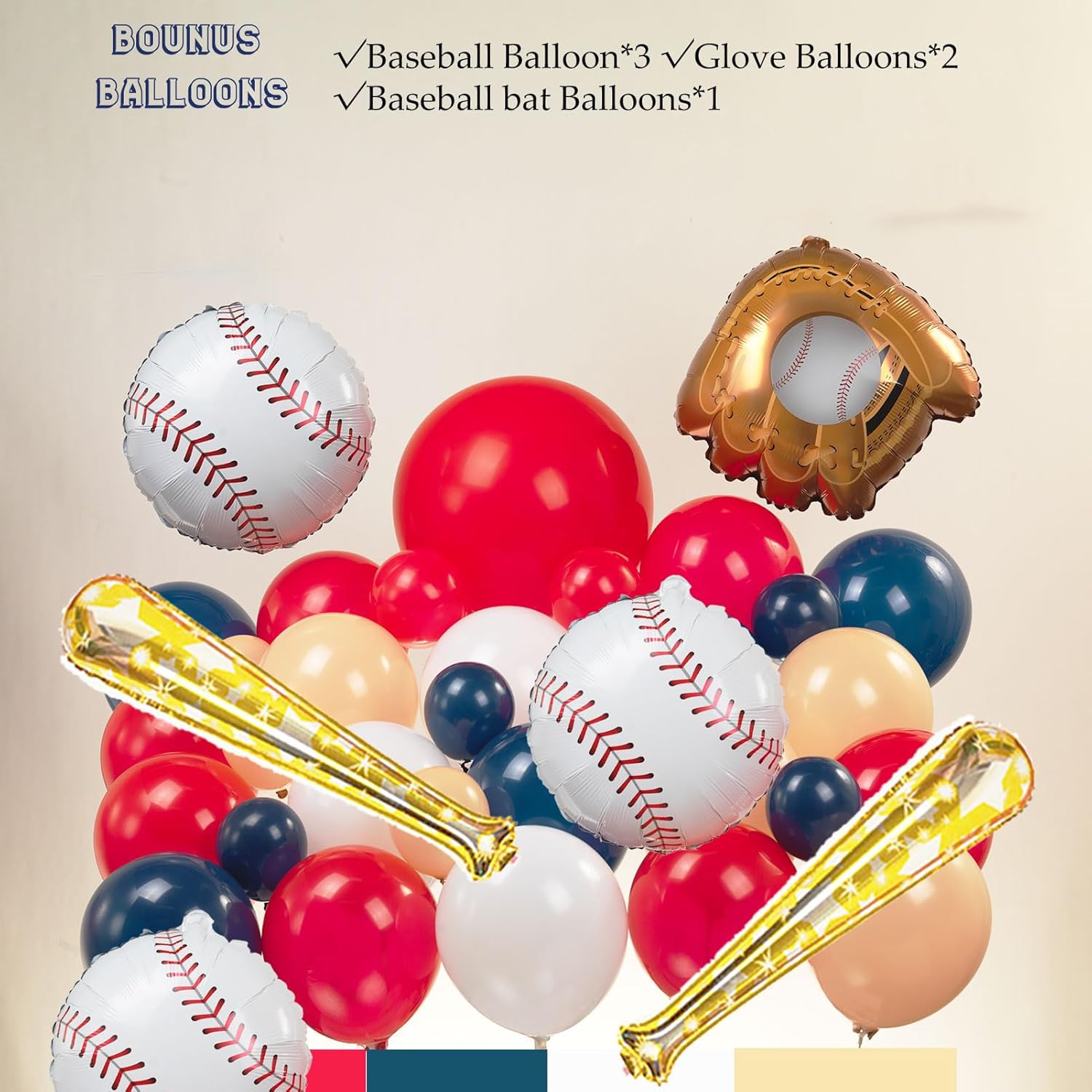 Kit de arco de guirnalda de globos con temática de béisbol, 126 unidades, azul marino, rojo, negro, blanco y almendra con globos de aluminio en