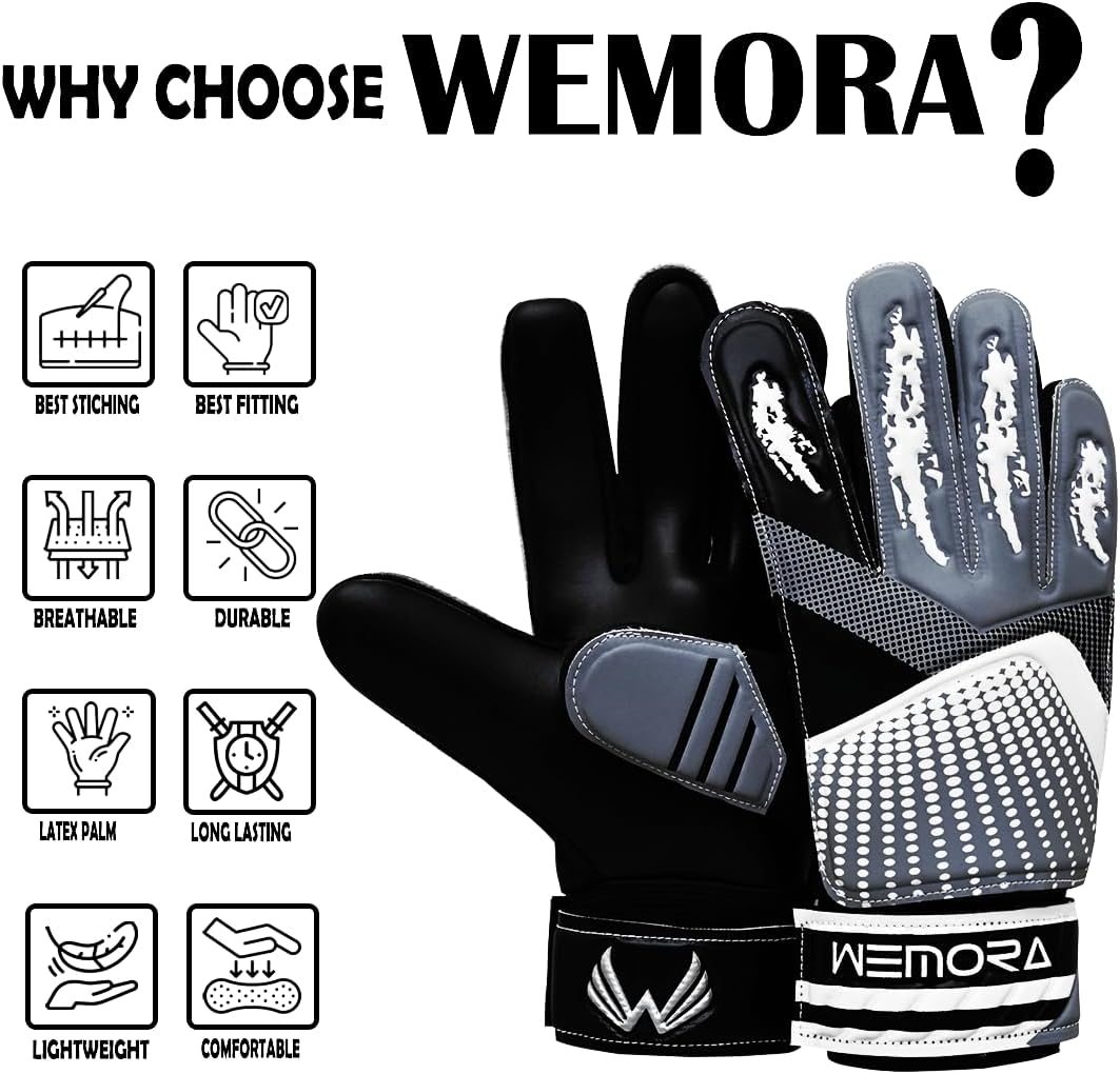 Guantes de portero de fútbol para niños, jóvenes, niños y jóvenes, 0.157 in, antideslizantes, de látex, agarres de palma, guantes de portero de