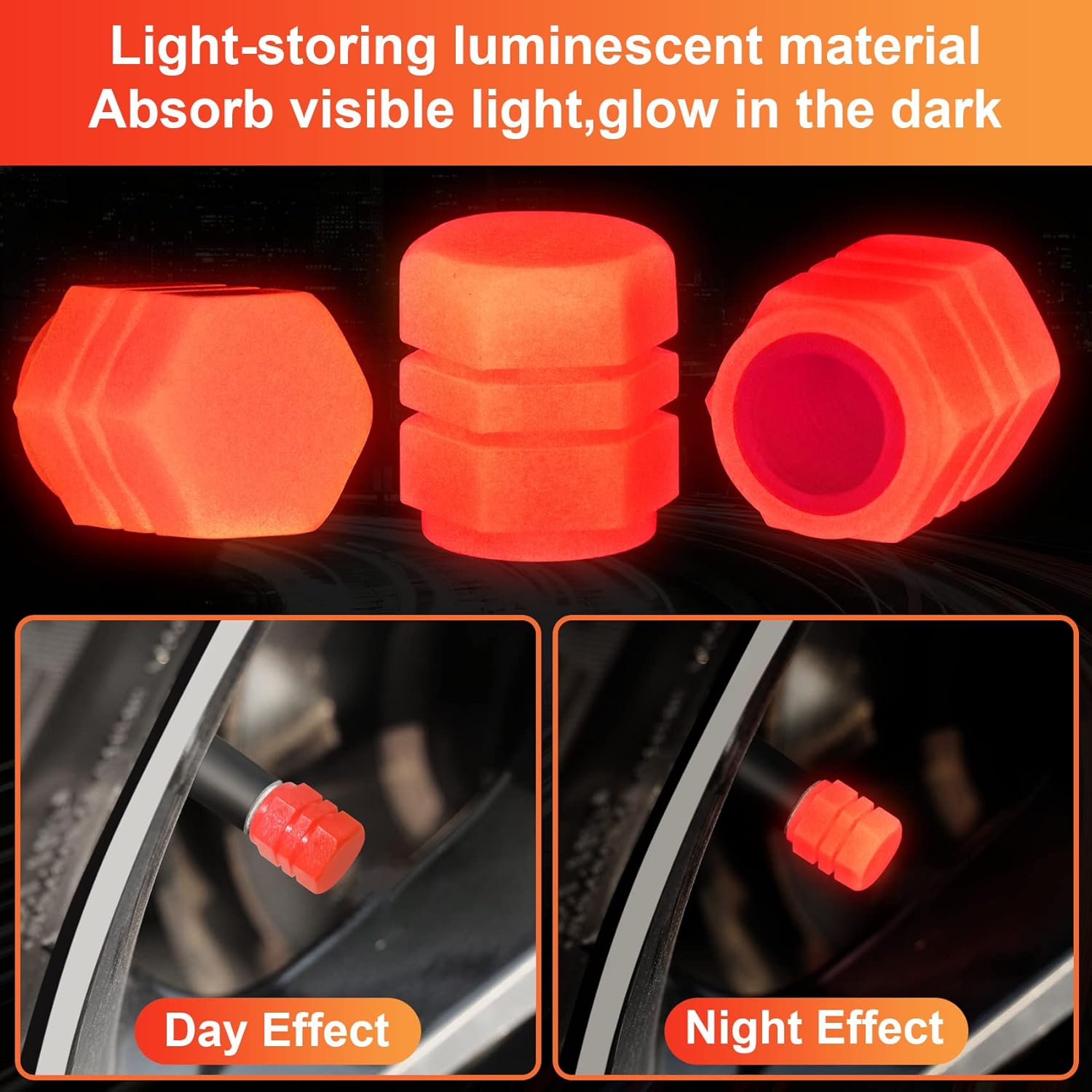 PAGOW 20 tapas de aire para neumáticos luminosos que brillan en la noche, con luces fluorescentes, para automóvil, SUV, motocicletas, camiones,