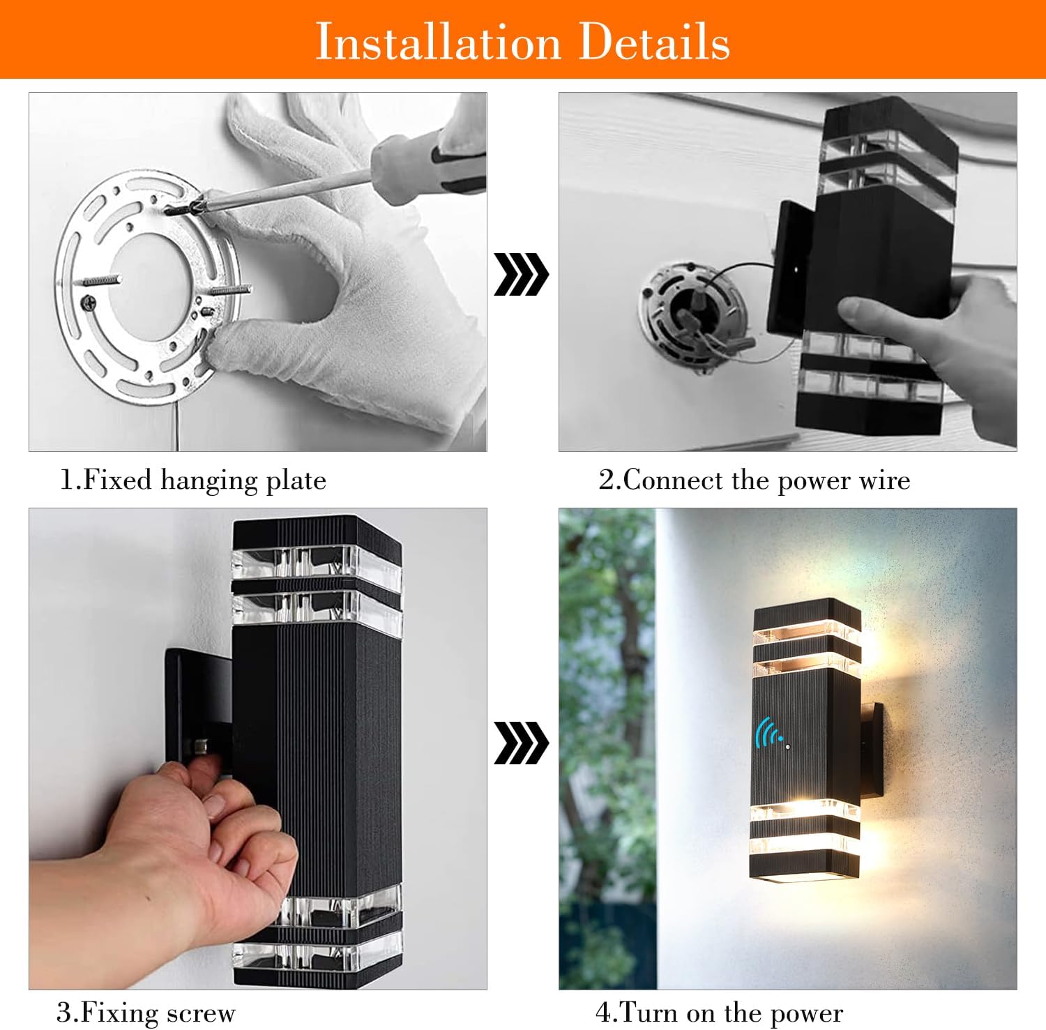 Paquete de 4 lámparas de pared para exteriores del anochecer al amanecer, 14 W, IP65, 3000 K, 1100 lm, iluminación blanca cálida para exteriores,