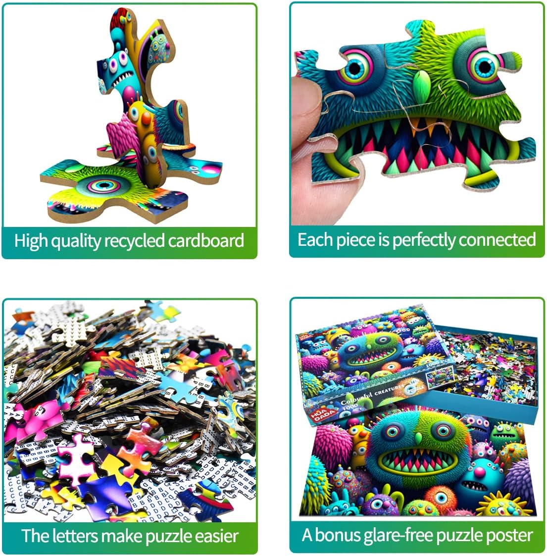 HUADADA Rompecabezas de 1000 piezas para adultos, criaturas coloridas, rompecabezas para adultos y niños, juegos educativos de 1000 piezas,