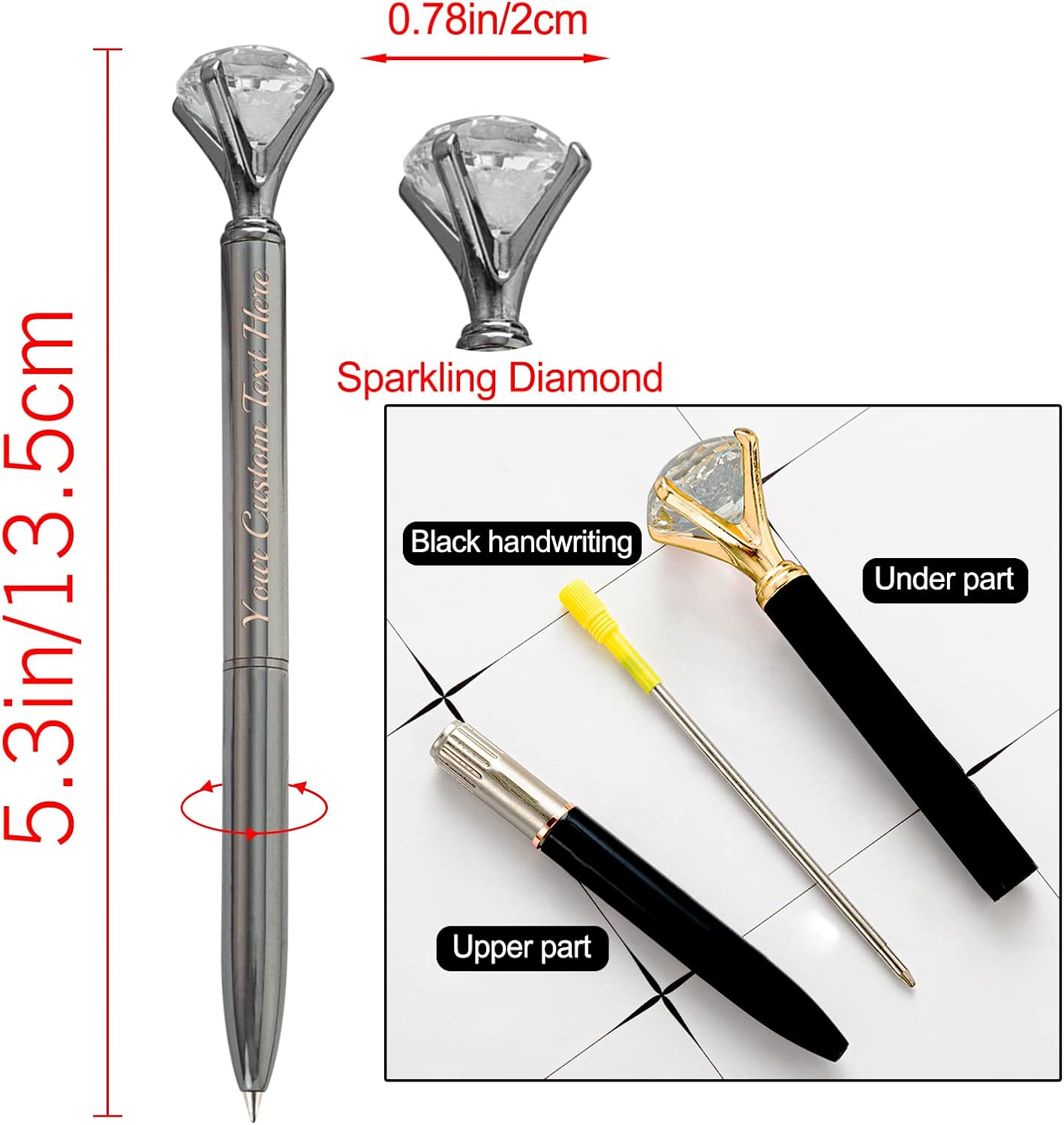 FwSYouMAI 10 bolígrafos de diamantes con cristal, bolígrafos personalizados a granel con grabado sin nombre, bolígrafos de diamante personalizados,