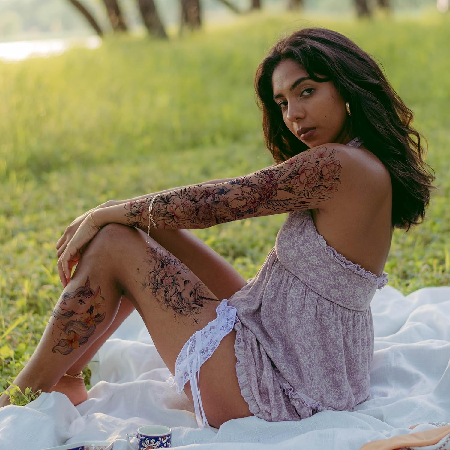 Aresvns Tatuaje temporal de unicornio 24 hojas, lindo tatuaje falso para mujeres y niñas, tatuaje de manga impermeable temporal para fiesta