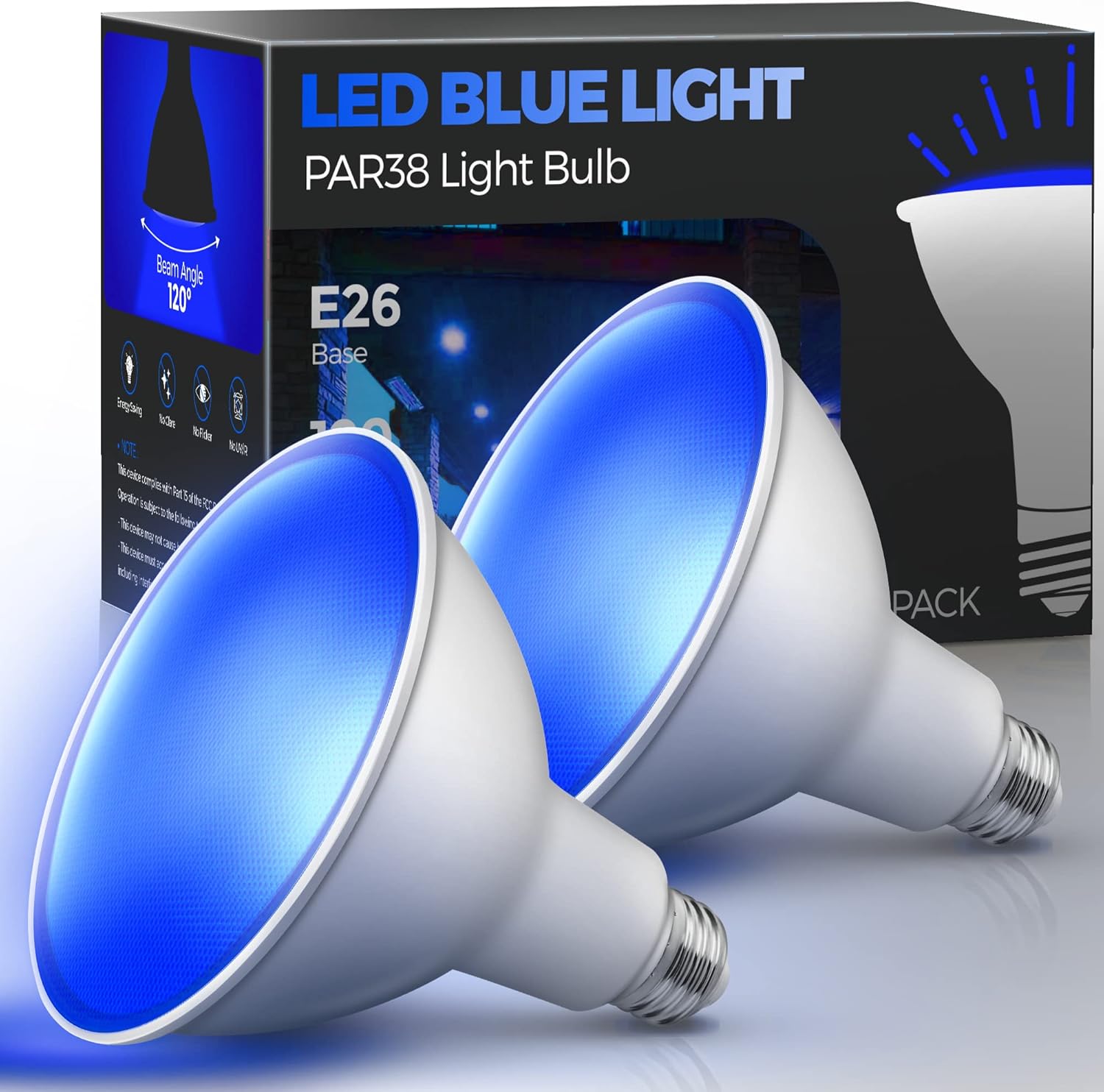 LOHAS PAR38 Bombillas de luz de inundación azul, luz de inundación LED azul marino de Navidad para exteriores, equivalente a 120 W, regulable,