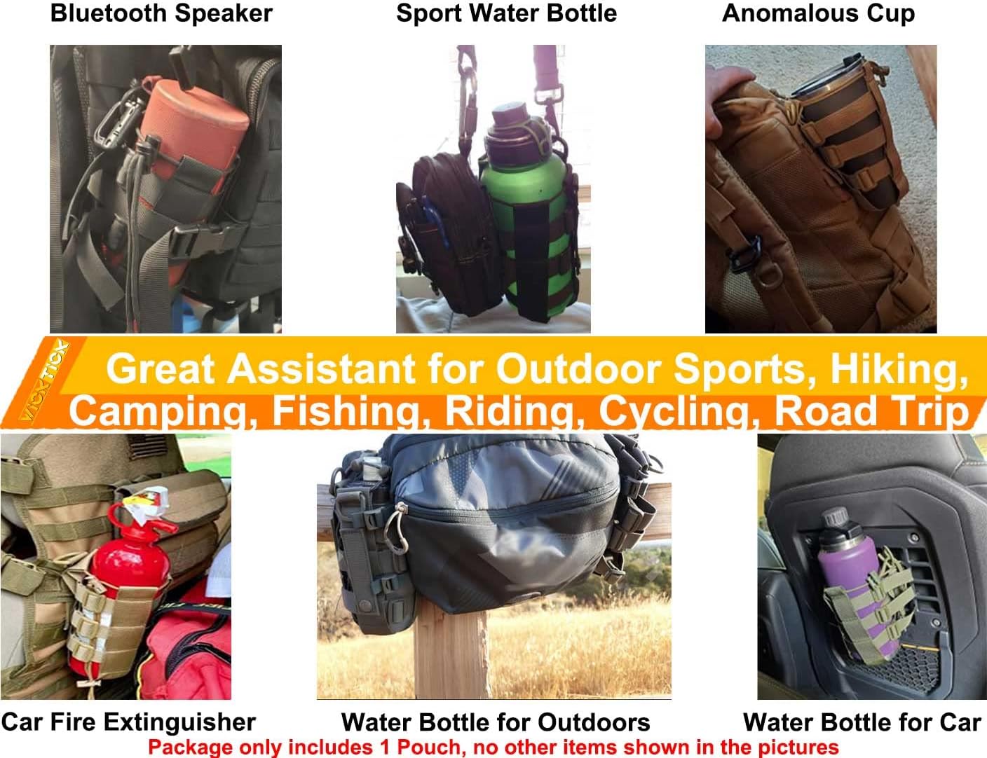 Molle Water Fuel Bottle Holder, Adjustable Tactical Pouch fits up to 1800ml  64oz Bottles, for Outdoor Sports Camping Hiking Riding, mounts to Molle