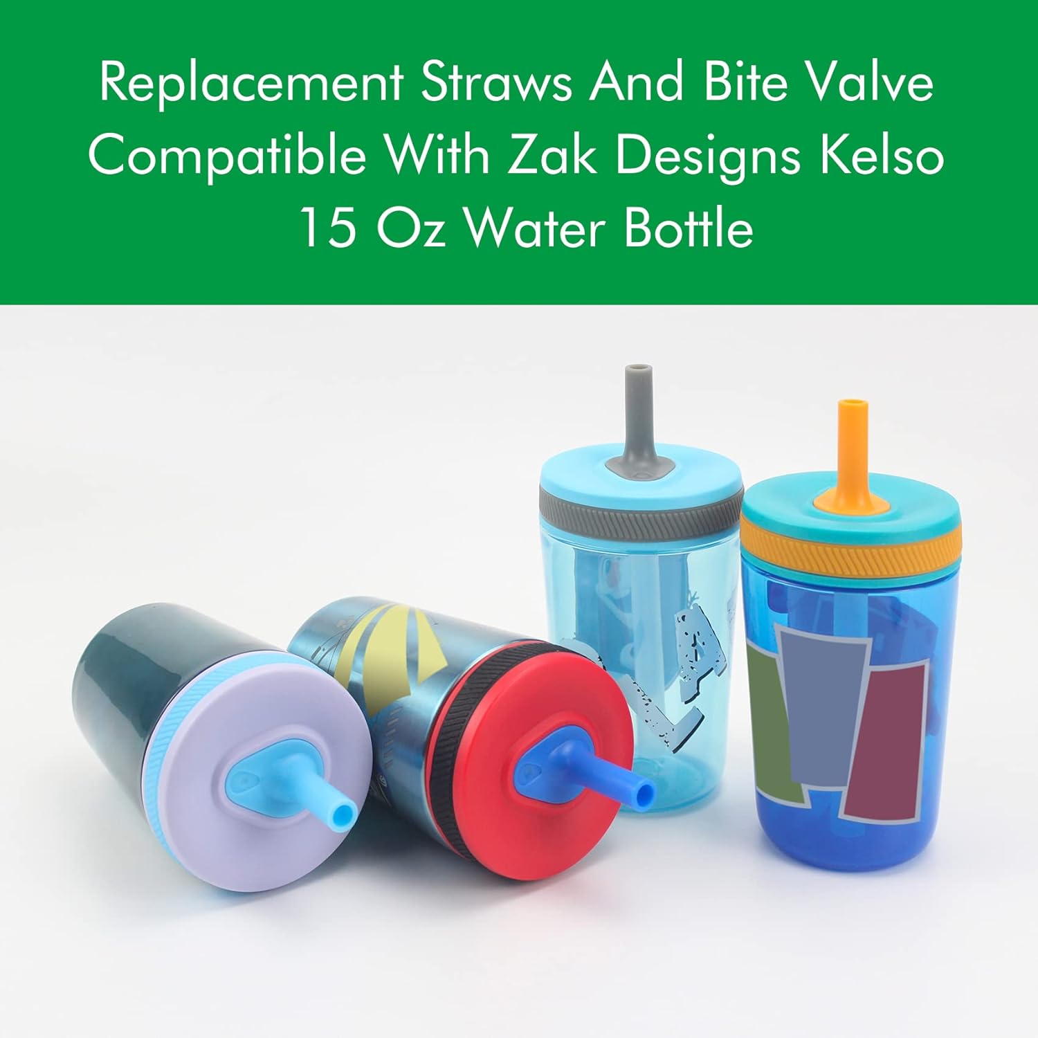 KLOWOAH Pajitas de repuesto compatibles con botella de agua Zak de 15 onzas, sin BPA y duradera, popote reutilizable con cepillo de limpieza (azul,