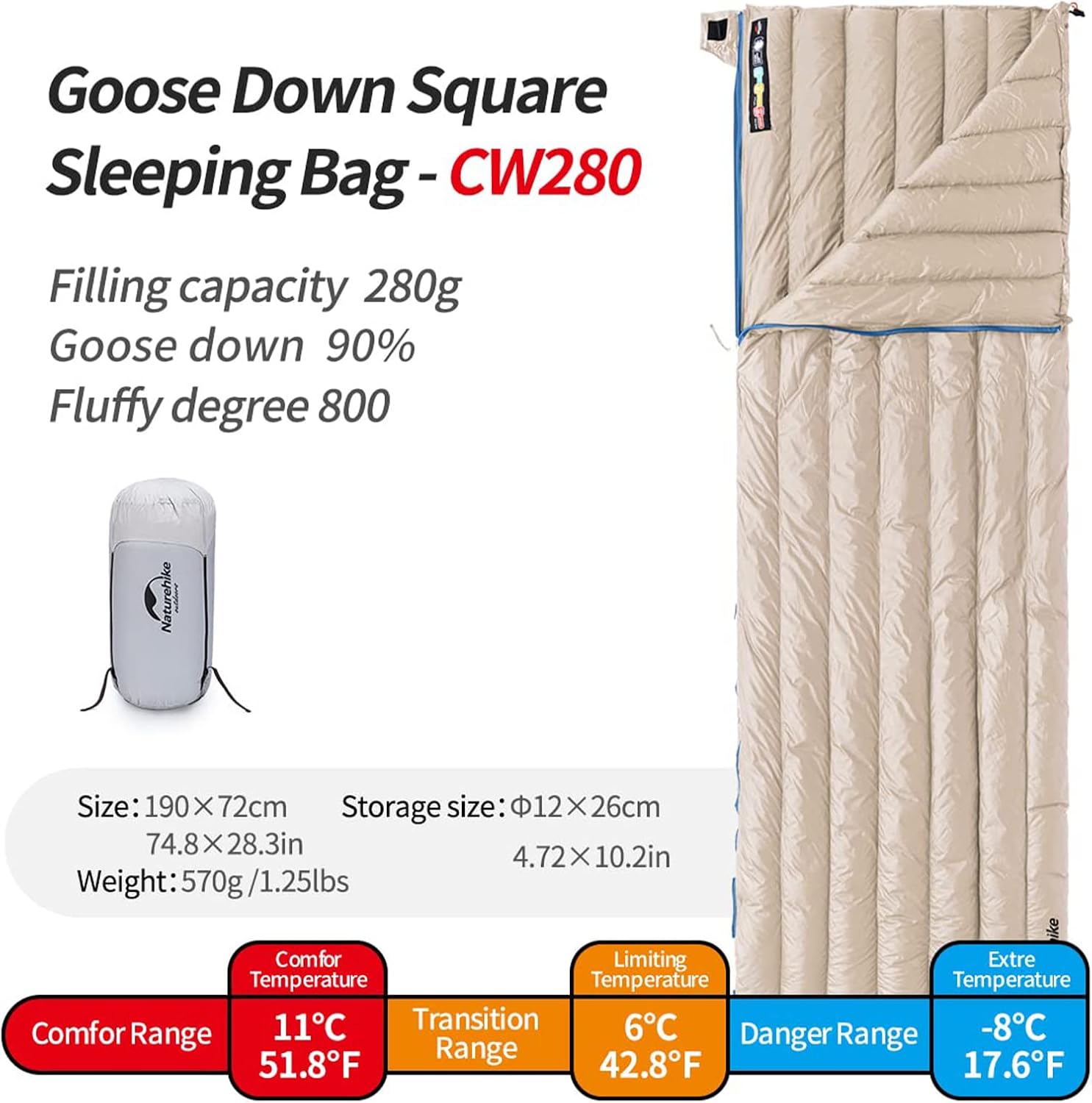 Naturehike Saco de dormir ligero compacto 800 relleno de plumón de ganso compacto para adultos al aire libre camping senderismo