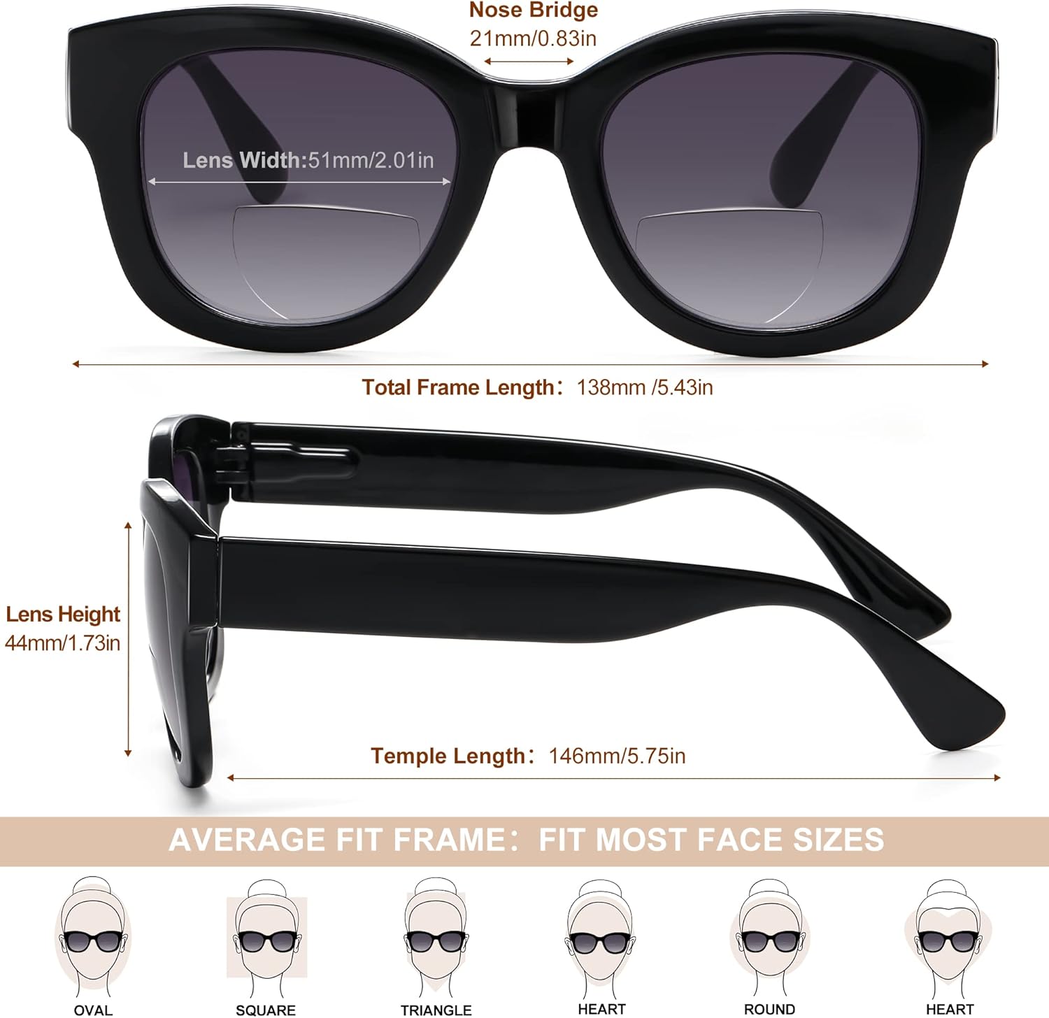 EYEGUARD Paquete de 2 lentes de sol bifocales de lectura para mujer, protección UV400, bisagra de resorte, diseño vintage