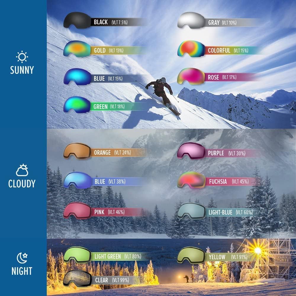 OutdoorMaster – Gafas de esquísnowboard para hombres, mujeres y jóvenes, 100% protección contra rayos ultravioleta, para usar sobre los anteojos