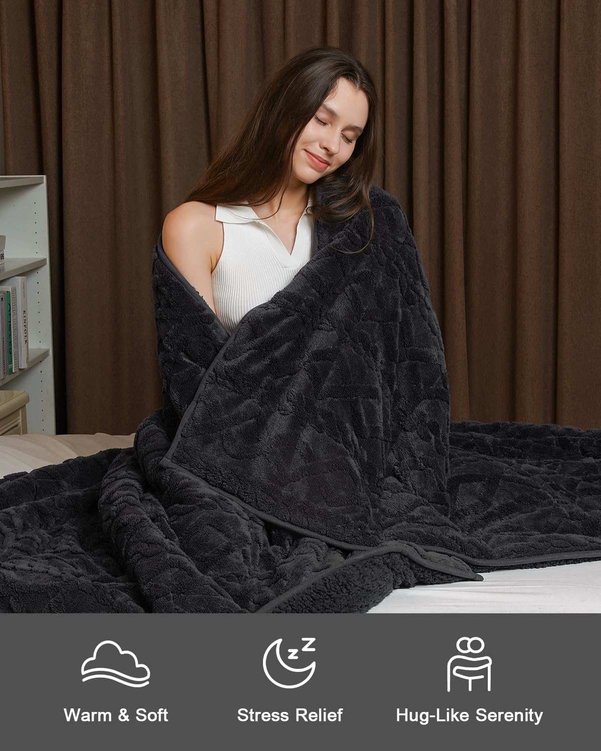 Wemore Manta con peso para adultos, tamaño individual, 15 libras, manta con peso de jacquard suave y mullida de doble cara para dormir, acogedora