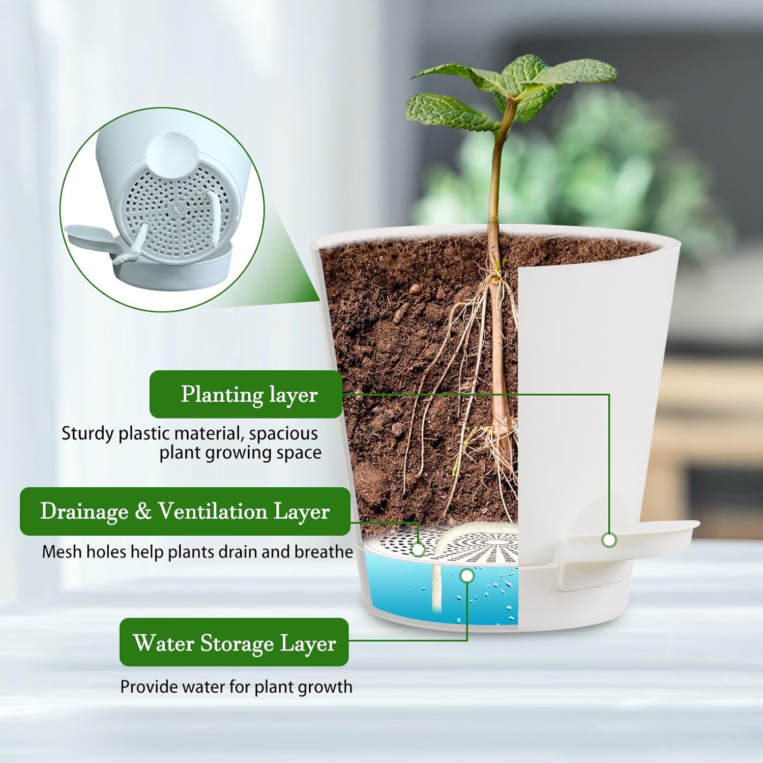 3 juegos de macetas de pared para plantas de interior, maceta colgante de pared con soporte de metal negro, macetas geométricas de pared con riego