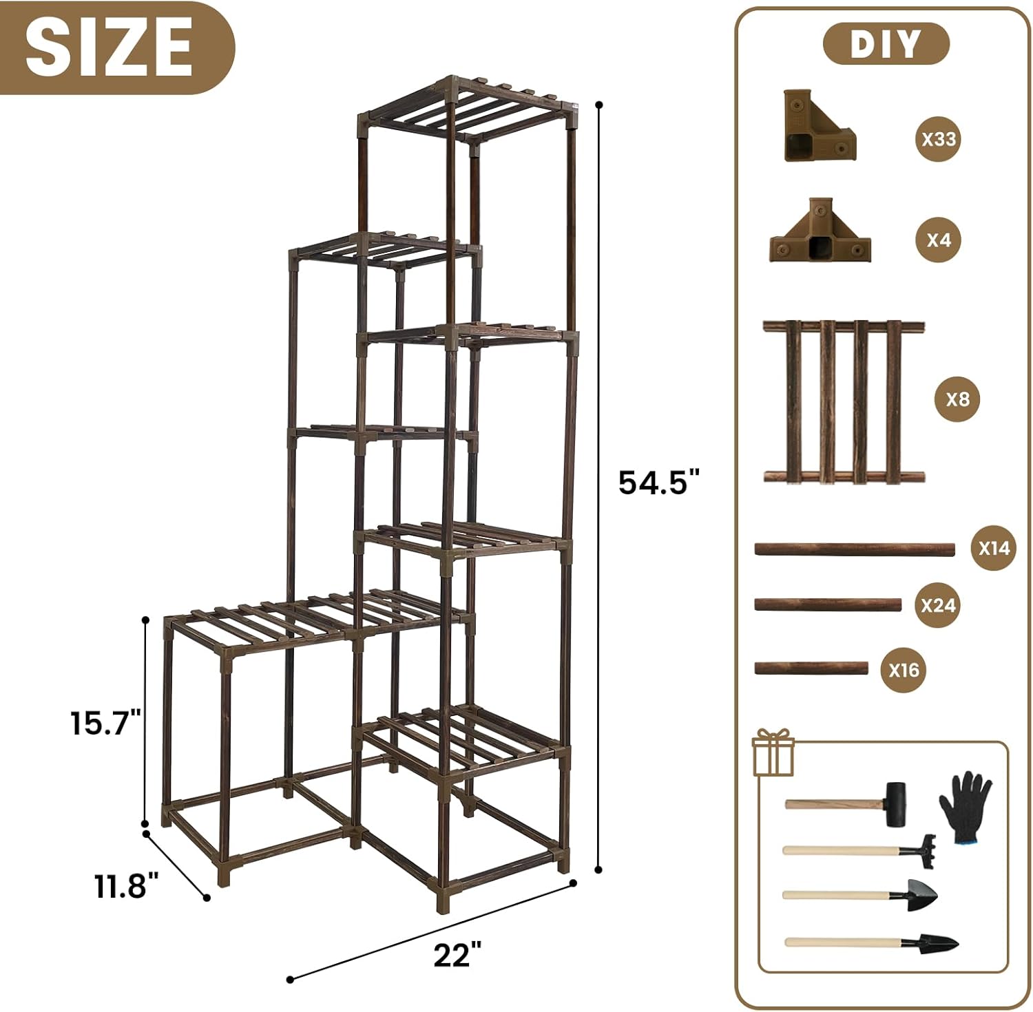 HOMKIRT Estante de esquina de 10 niveles alto para plantas para interiores y exteriores, soporte grande de madera para plantas, soporte para