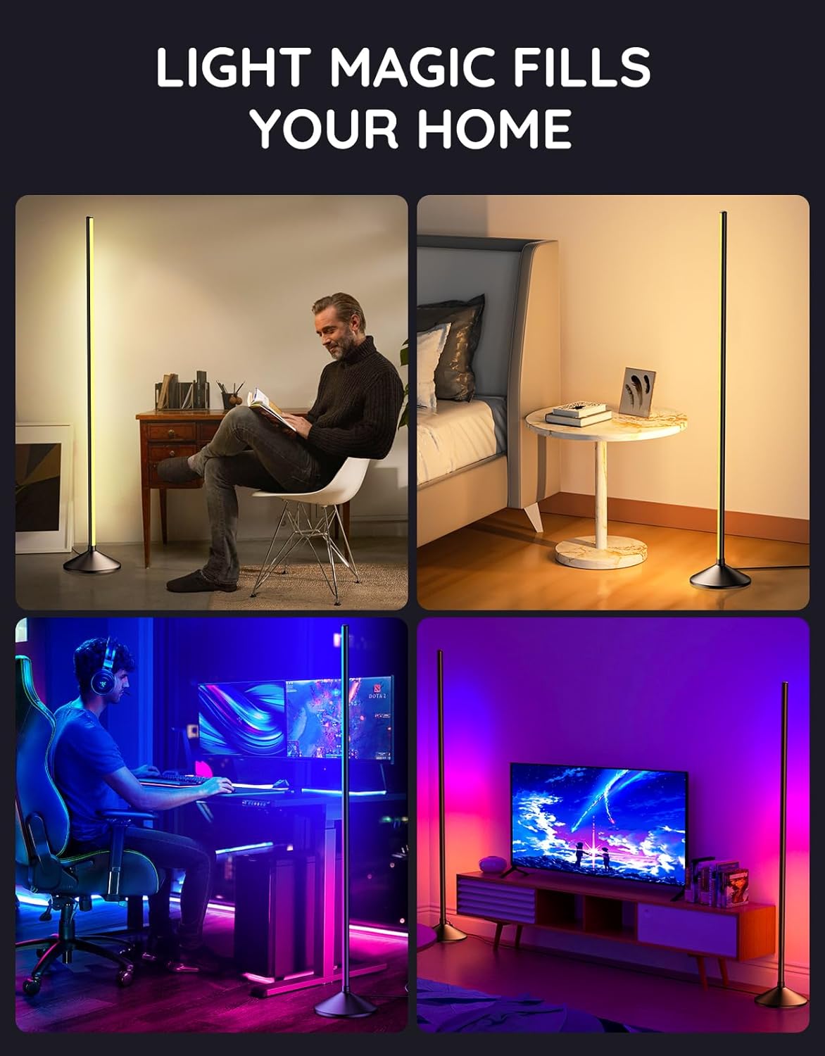 Lámpara de pie LED, lámpara de esquina RGB inteligente con control de aplicación, lámpara de pie moderna con sincronización de música, 16 millones