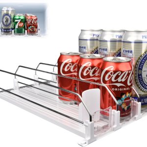 Dispensador de latas de soda para refrigerador, estante deslizante de ancho ajustable, organizador de bebidas para refrigerador, gran capacidad de Dispensador de latas de soda para refrigerador, estante deslizante de ancho ajustable, organizador de bebidas para refrigerador, gran capacidad de