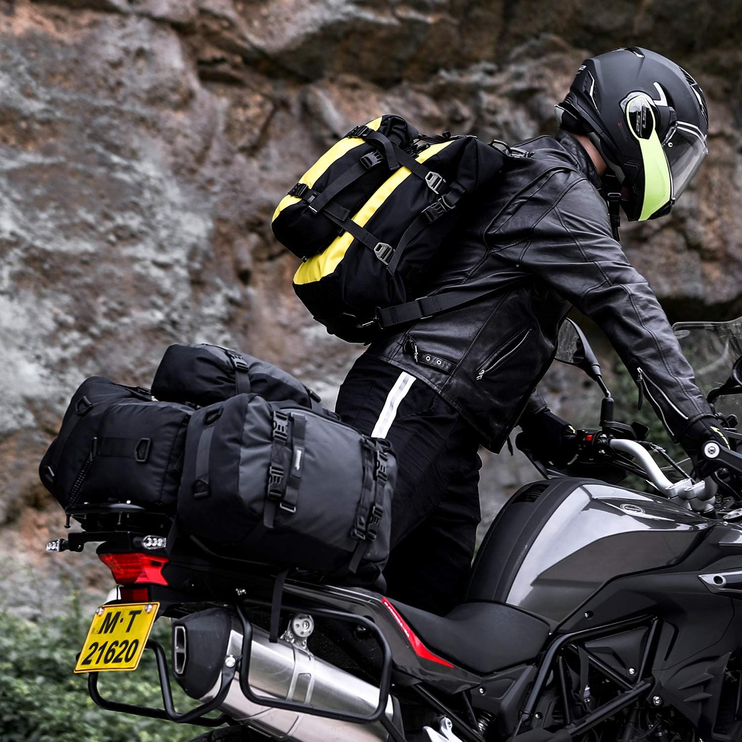 Rhinowalk Bolsa trasera para motocicleta, bolsa de alforja de motor, estante trasero, tronco, accesorios de motor profesionales, impermeable, bolsa