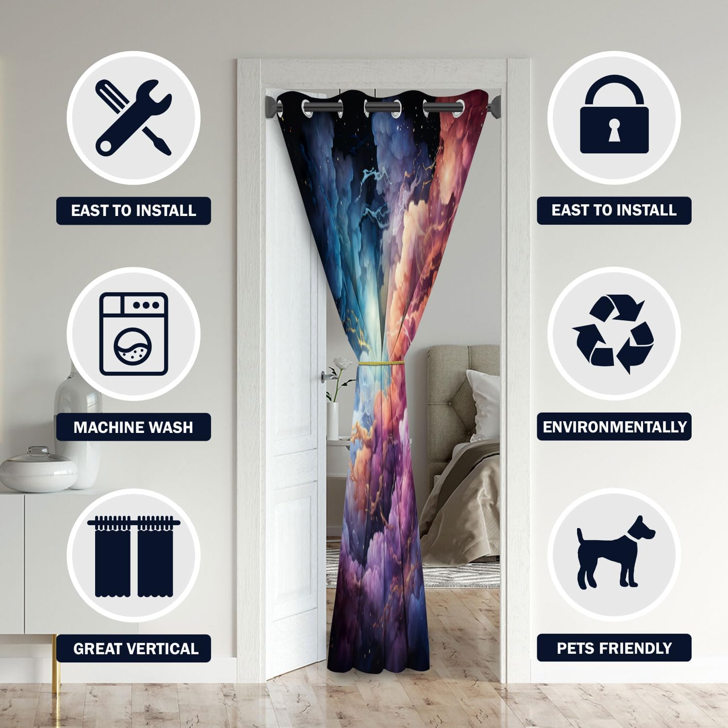 Cortinas de puerta Nebula para puertas, agujero negro, universo, espacio, galaxia, cortina opaca para armario de dormitorio de niños, ojales con