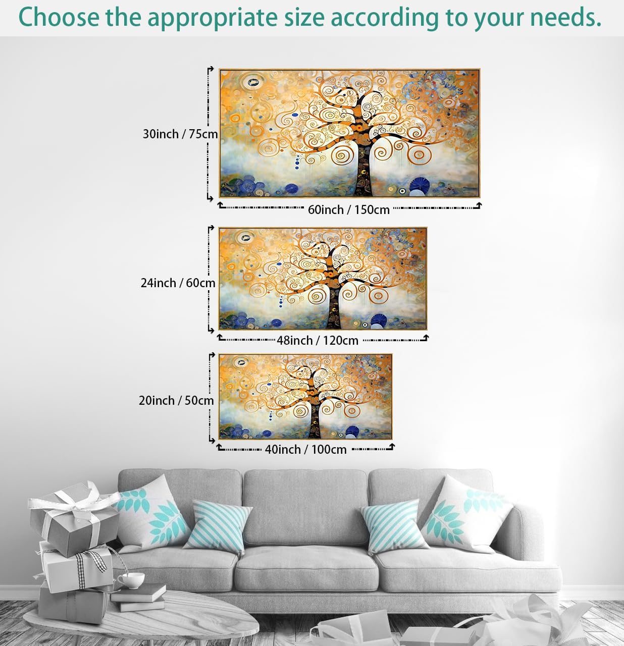 Arte para pared, árbol de la vida, imágenes de árbol amarillo moderno, abstracto, bosque, impresiones de lienzo para dormitorio, sala de estar,